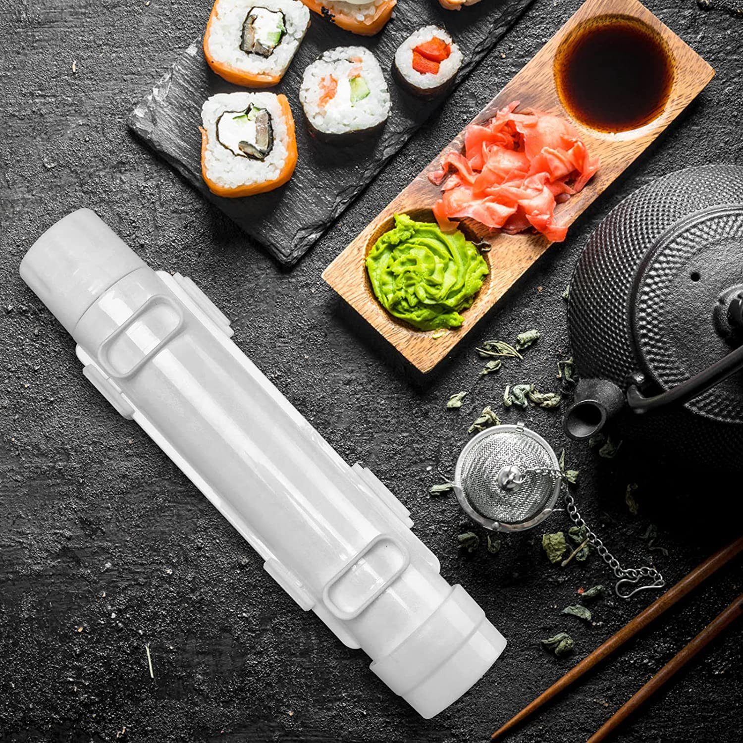 NUODWELL Sushiteller Zubereitungswerkzeuge Sushi-DIY-Maschine, gemeinsame Weiß Sushi-Bazooka