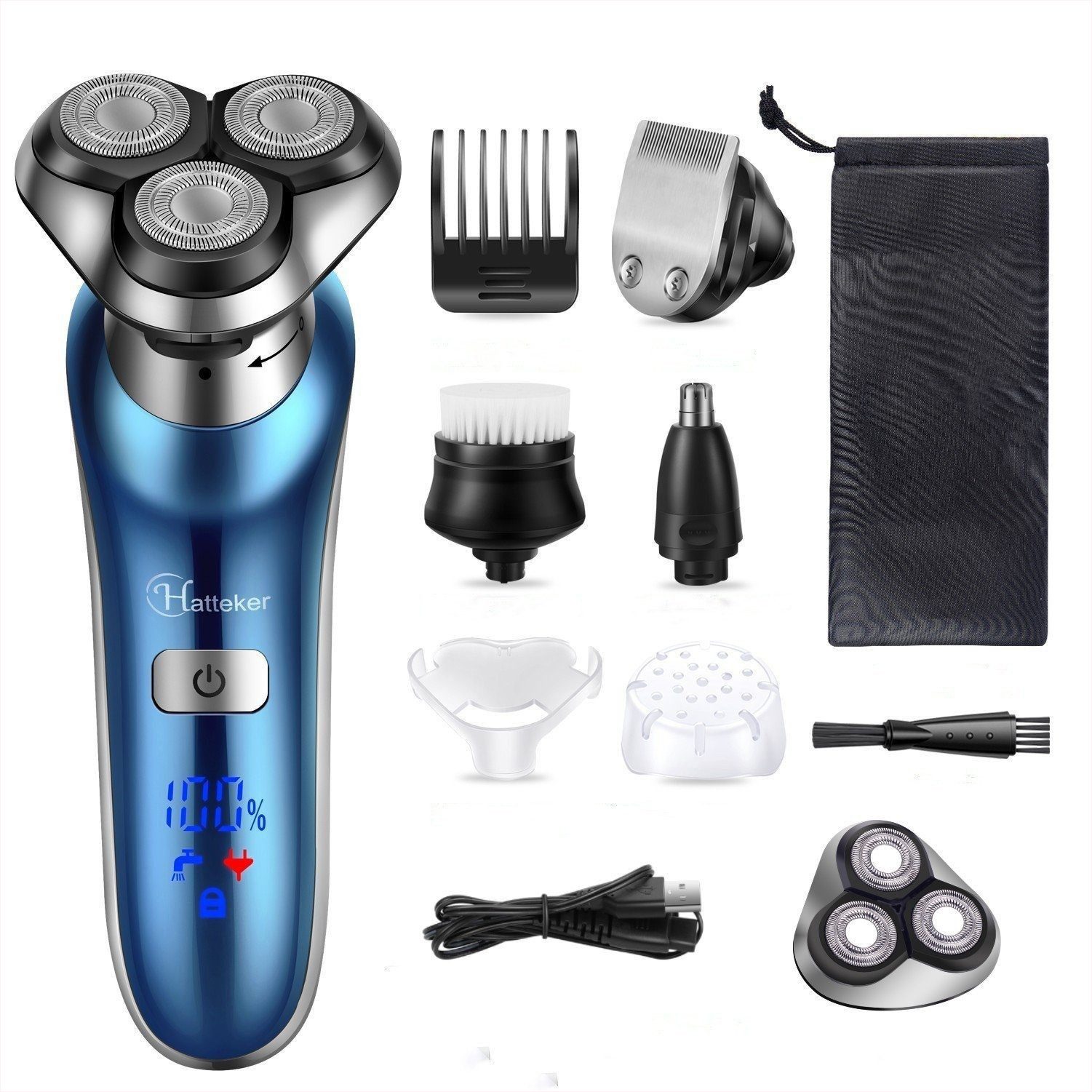HATTEKER Elektrorasierer RSCW9608, 4-in-1 Rasierer, Bartschneider Wet&Dry
