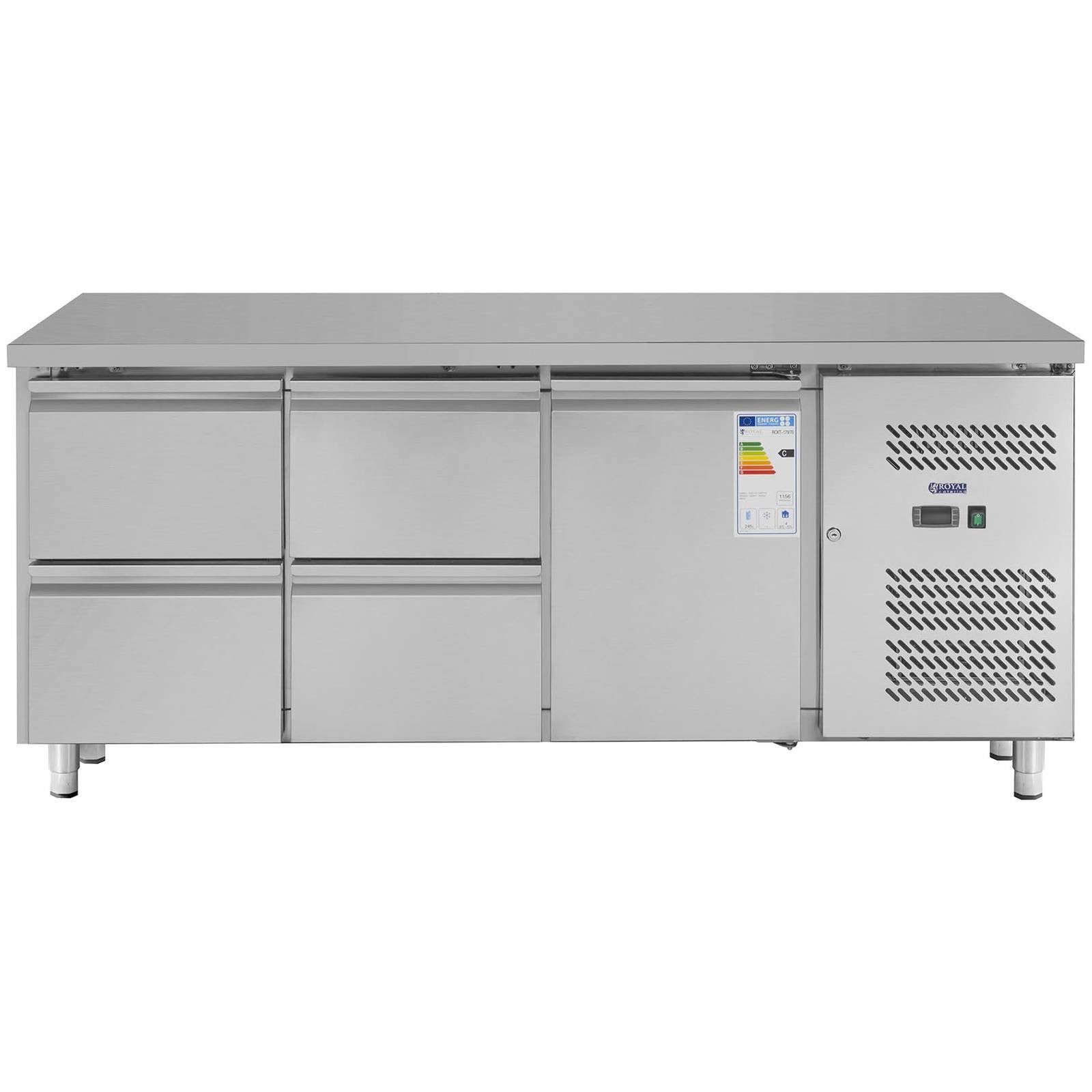 Royal Catering Kühlschrank RCKT-179/70, 84 cm hoch, 179.5 cm breit, Kühltisch 403L 4 Schubladen 1 Tür Saladette Arbeitsfläche Pizzatisch
