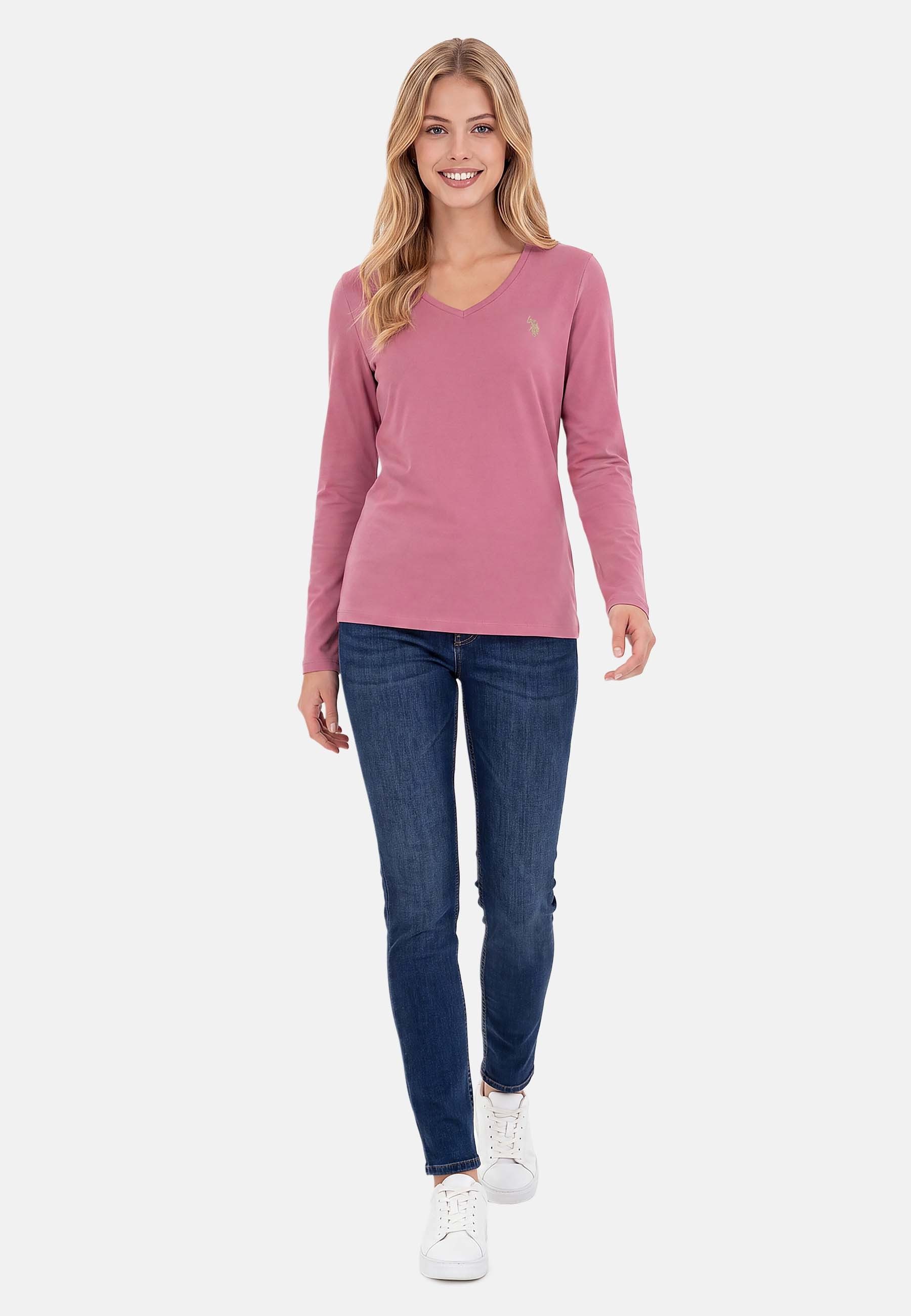 U.S. Polo Assn. Langarmshirt mit V-Ausschnitt und Stickereidetails Elastisches Longsleeve mit normaler Passform – Bild 3 von 5