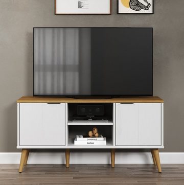 INTER-FURN Lowboard Paterno (TV-Unterschrank weiß und honig, 114 x 57 cm), Massivholz, gewachst