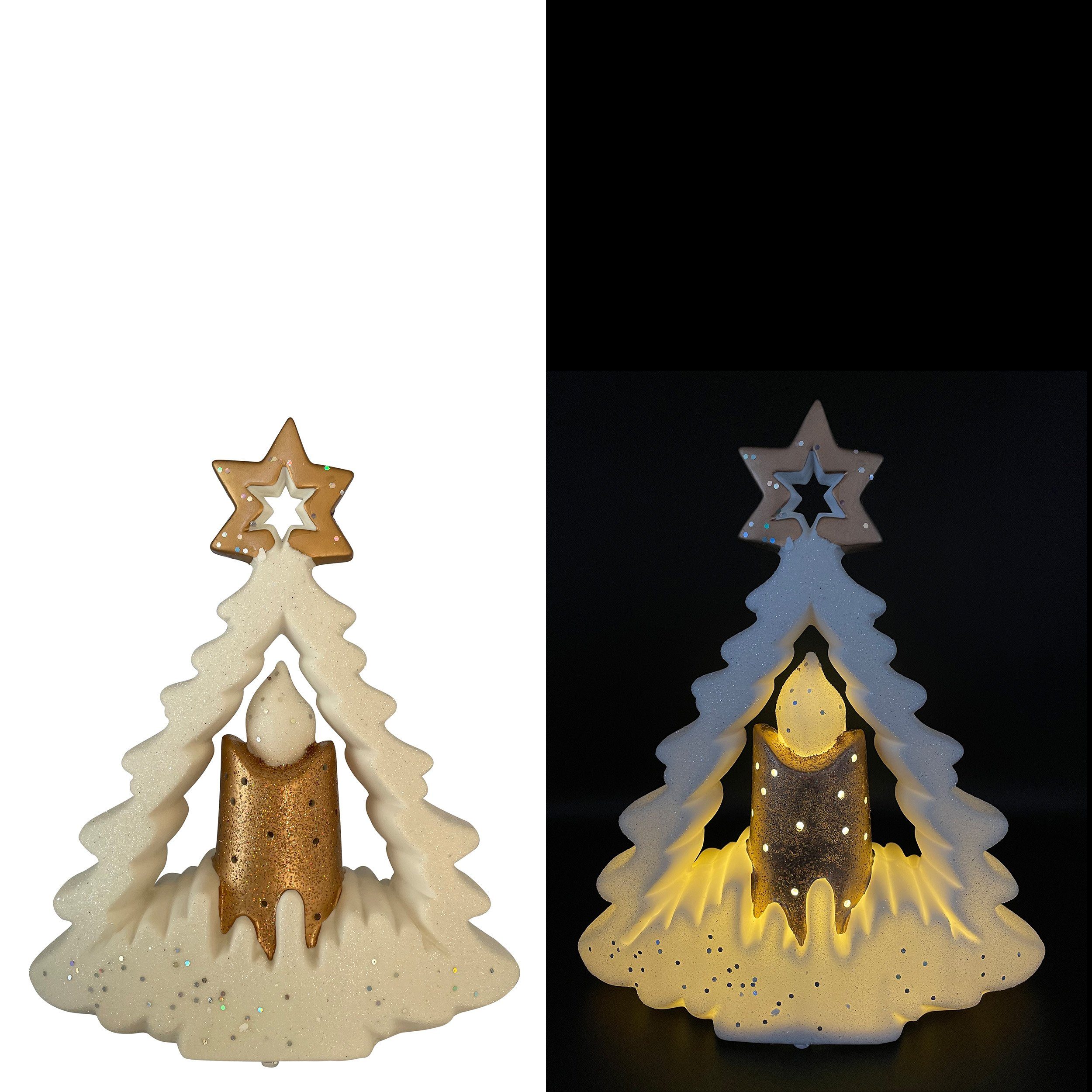 Online-Fuchs LED Dekoobjekt als Tannenbaum mit goldener Kerze aus Keramik, günstig online kaufen