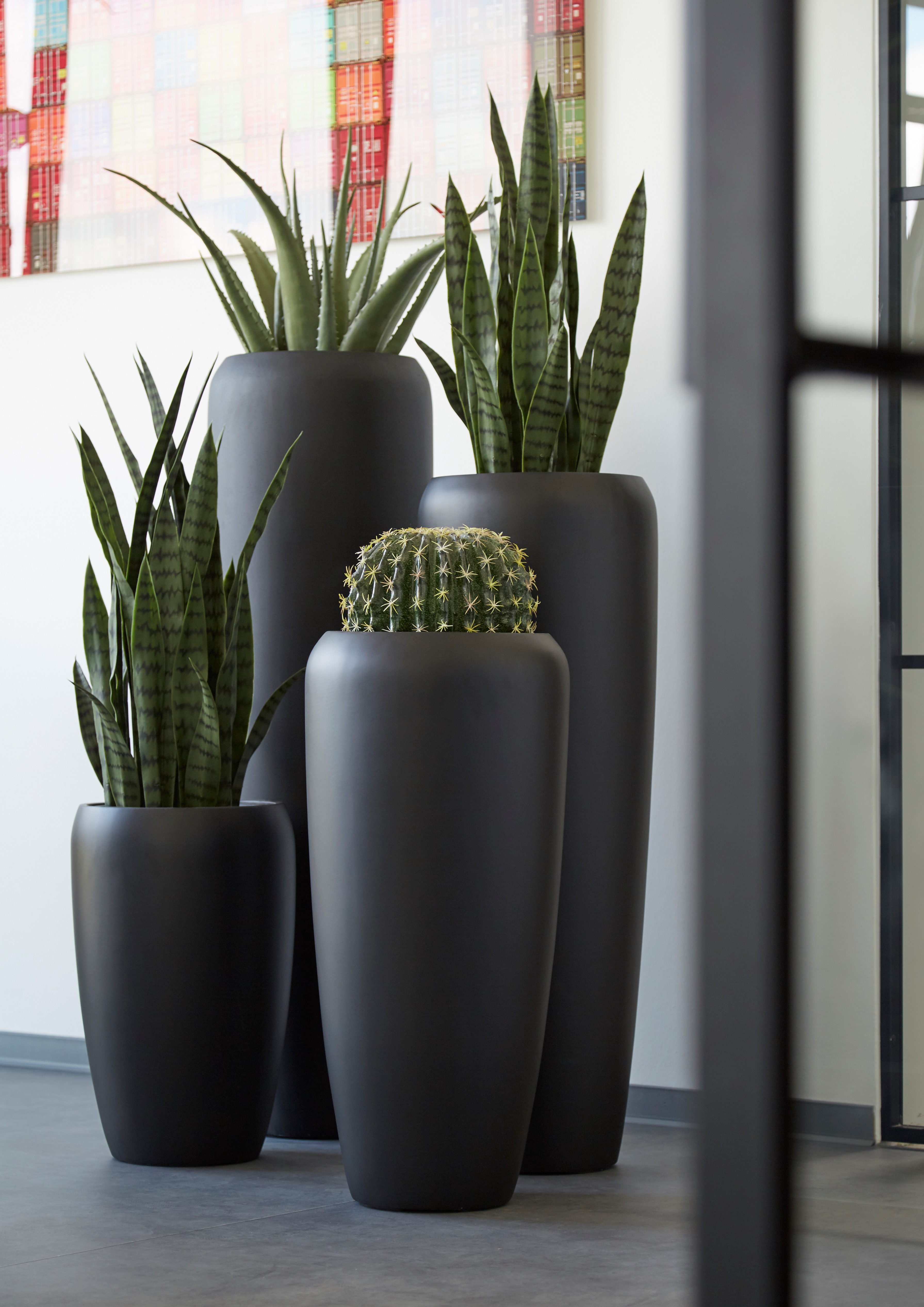 Flingora Bodenvase Cleo, mit Einsatz - Fiberglas - Indoor & Outdoor - Samtschwarz - Höhe 51 cm