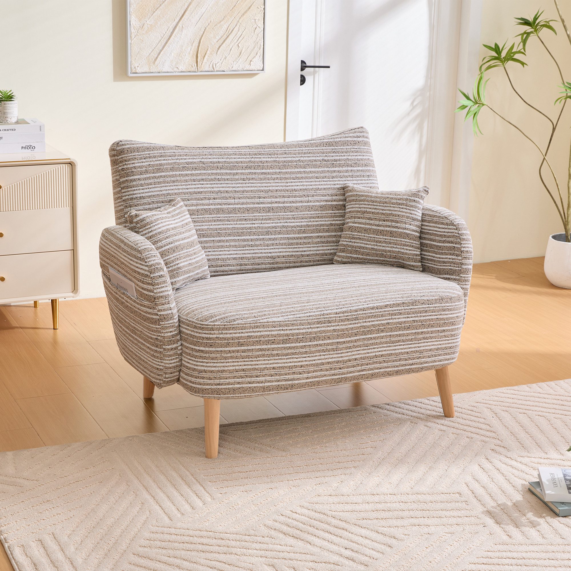 MODFU Sofa 2-Sitzer-Loungesessel mit Armlehnenkissen, breiten Armlehnen & praktischer Seitentasche, Relaxsessel Fernsehsessel