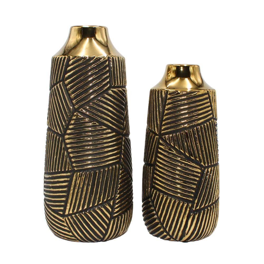 (1 1 Edle St) Vase, verschiedene Dekovase Vase Dekohelden24 hochwertige in schmale gold-schwarz, Keramik