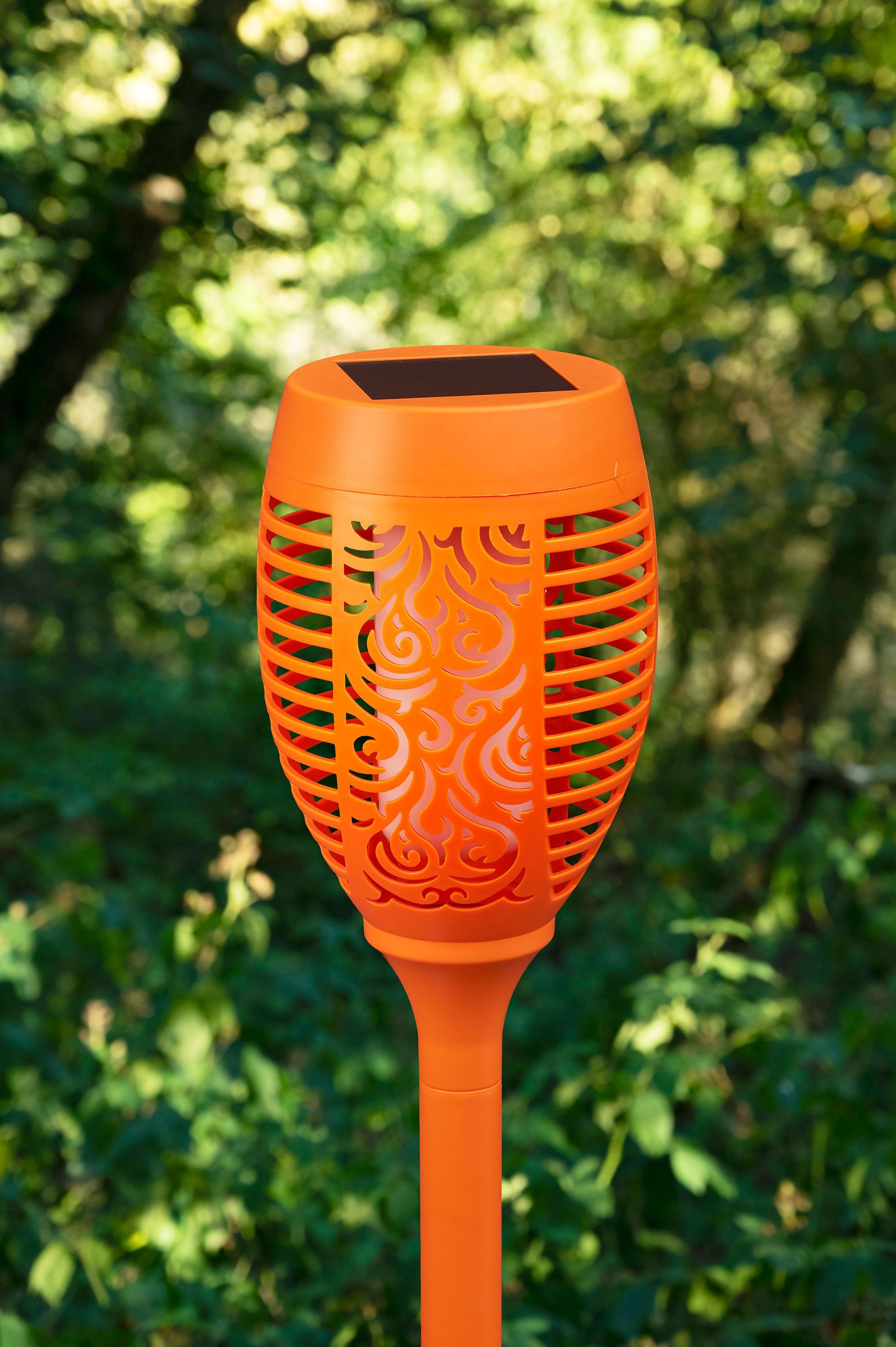 3er Set BONETTI orange Gartenfackel Flamme Tageslichtsensor, LED Solar mit LED integriert, Gartenfackel, fest LED realer