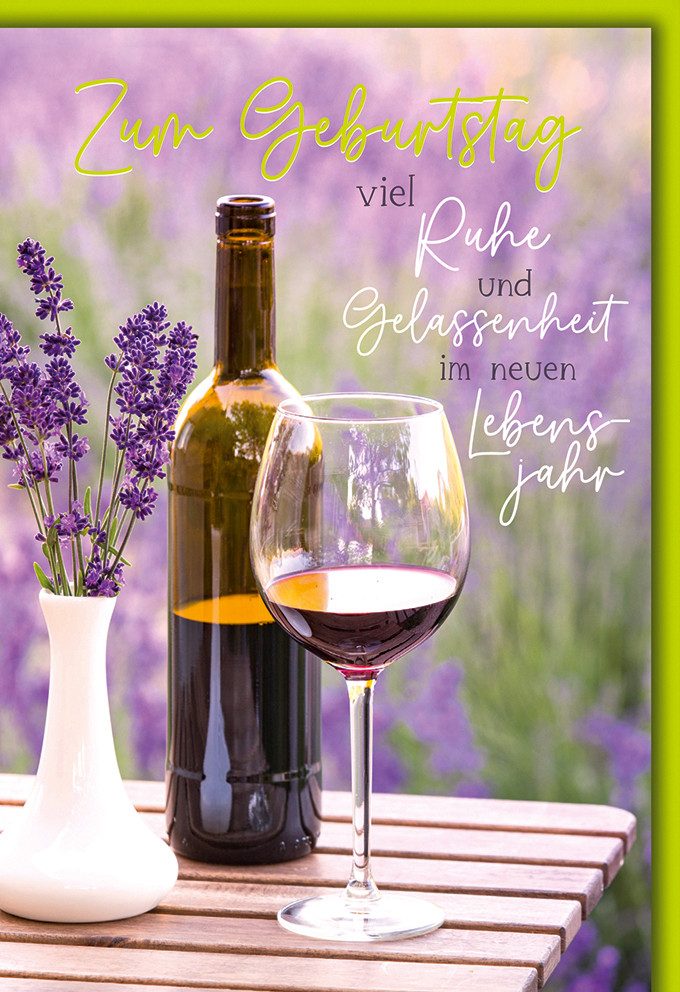 Grußkarten Geburtstag - Karte mit Umschlag - Rotwein und Lavendel