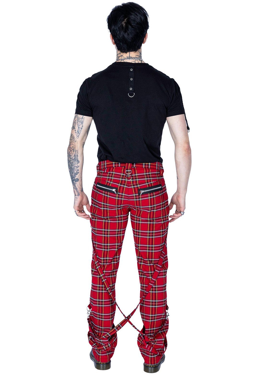 Heartless Stoffhose Midas Tartan Rot Kariert Punk Karo Riemen