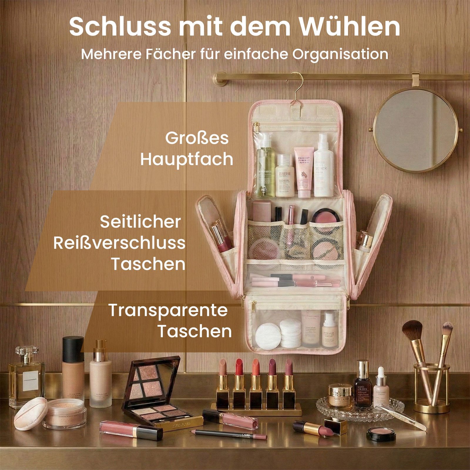 Youyijia Kulturbeutel Make-Up Organiser Groß Kulturbeutel Damen Gross Kulturtasche Aufhängen – Bild 3 von 5