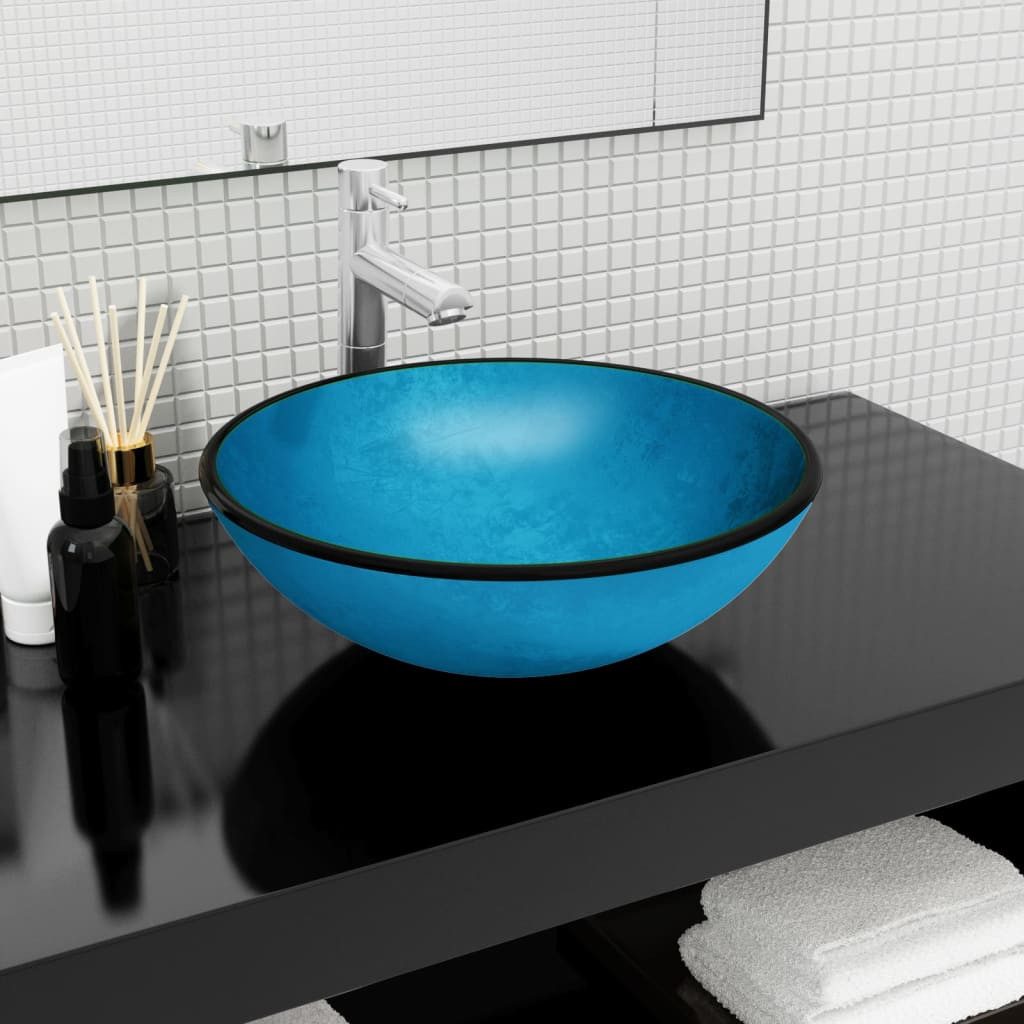 vidaXL Waschbecken 42 x 14 cm Waschbecken Badezimmer Aufsatzwaschbecken Hartglas 42x14 cm