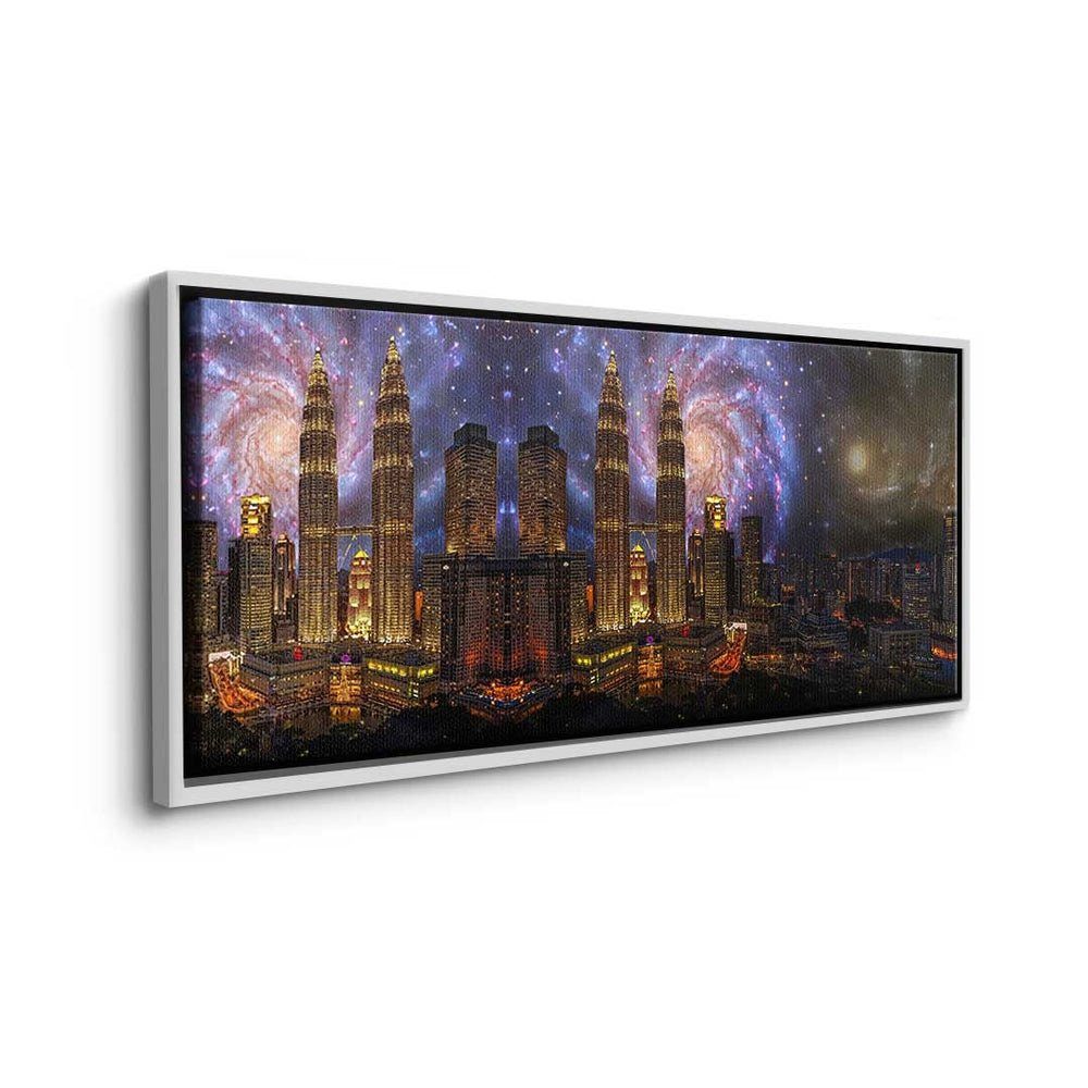 Galaxy der - Stadt Motivation - Art Leinwandbild Leinwandbild, Rahmen silberner - Pop Wand - Premium DOTCOMCANVAS®