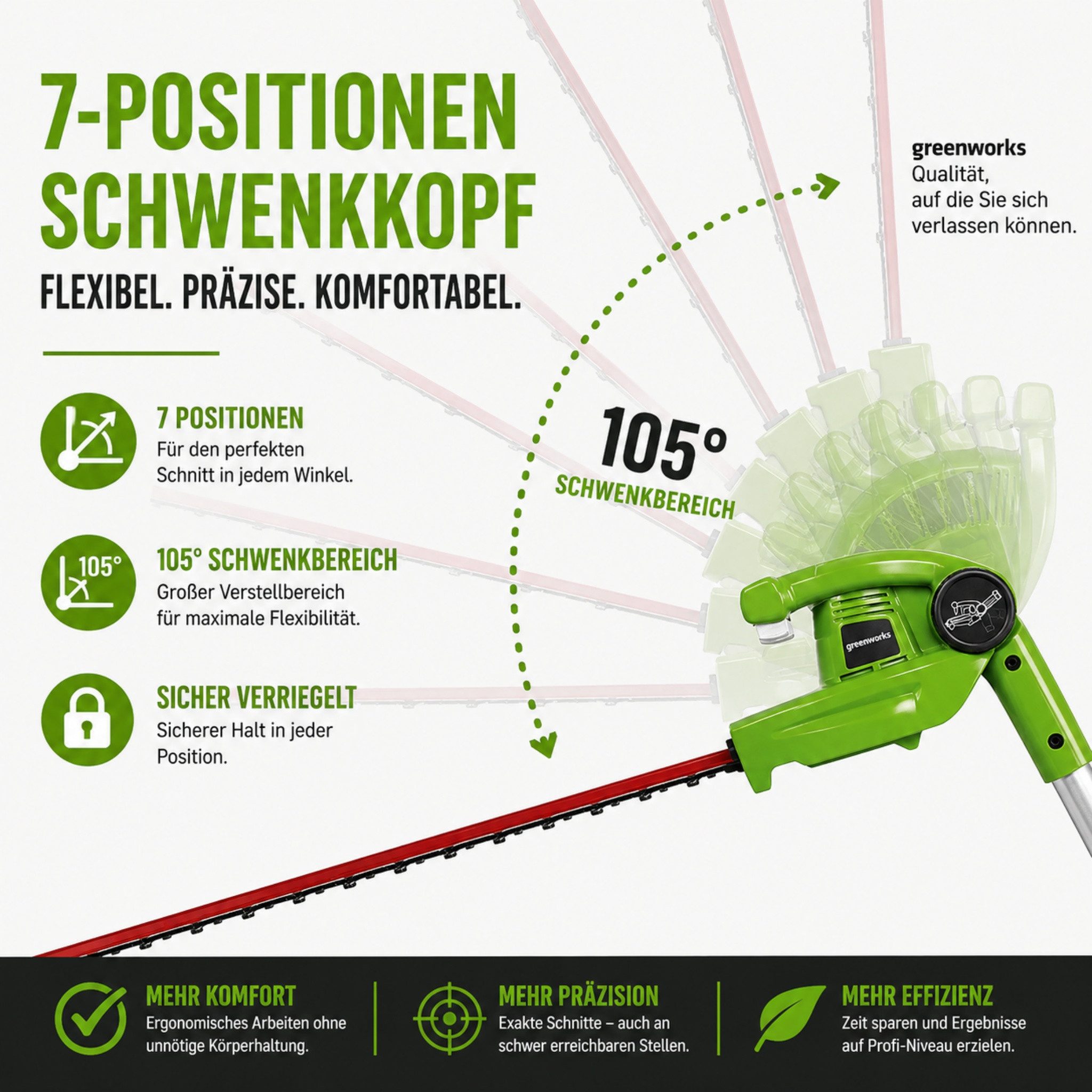 Greenworks Akku-Hochentaster Akku Teleskop Heckenschere Hochentaster 2-in-1 2.0Ah Akku & Ladegerät, bis 2,4 m Arbeitshöhe, Elektro-Kettensage 20cm Schwert, 510mm Messer für Gärten Rasenflächen