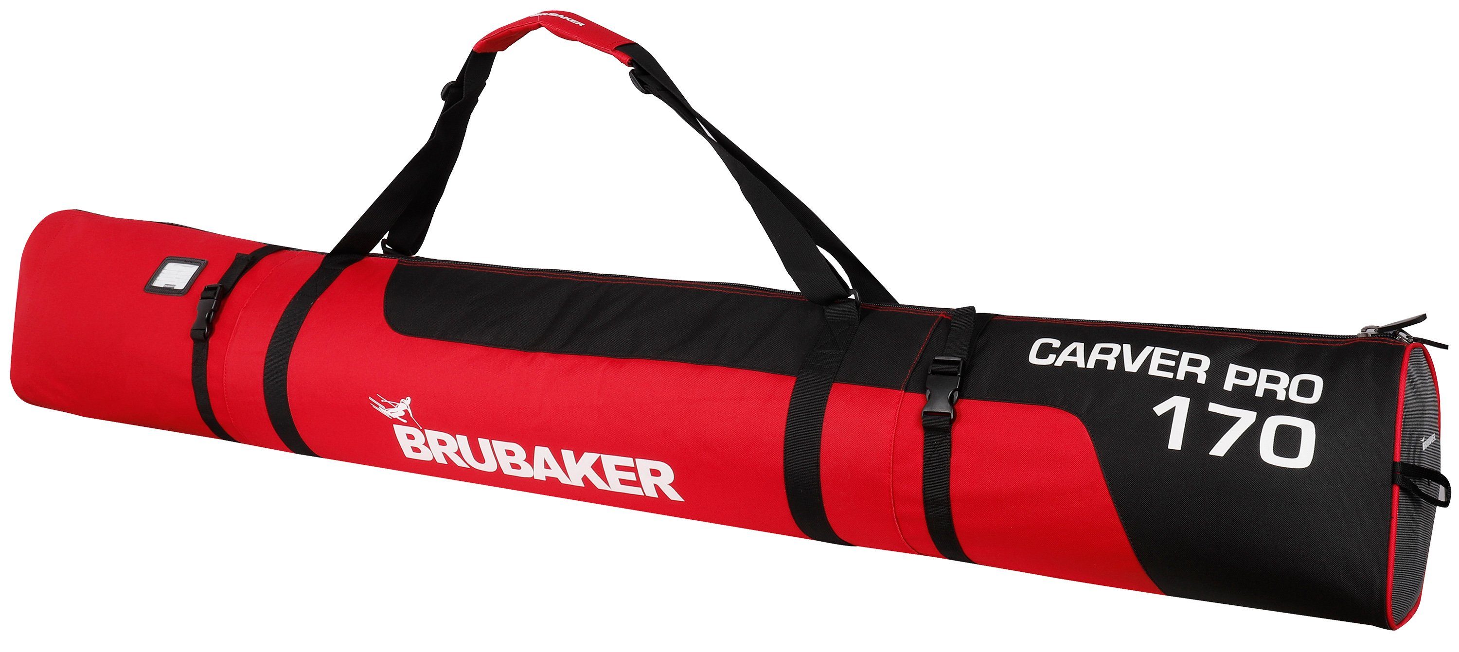 BRUBAKER Skitasche Carver Pro Ski Tasche - Schwarz Rot (Skibag für Skier und Skistöcke, 1-tlg., reißfest und schnittfest), gepolsterter Skisack mit Zipperverschluss