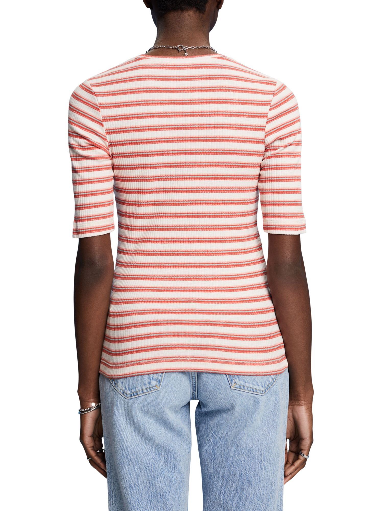 Streifen-T-Shirt PASTEL Bio-Baumwolle T-Shirt aus PINK (1-tlg) Esprit