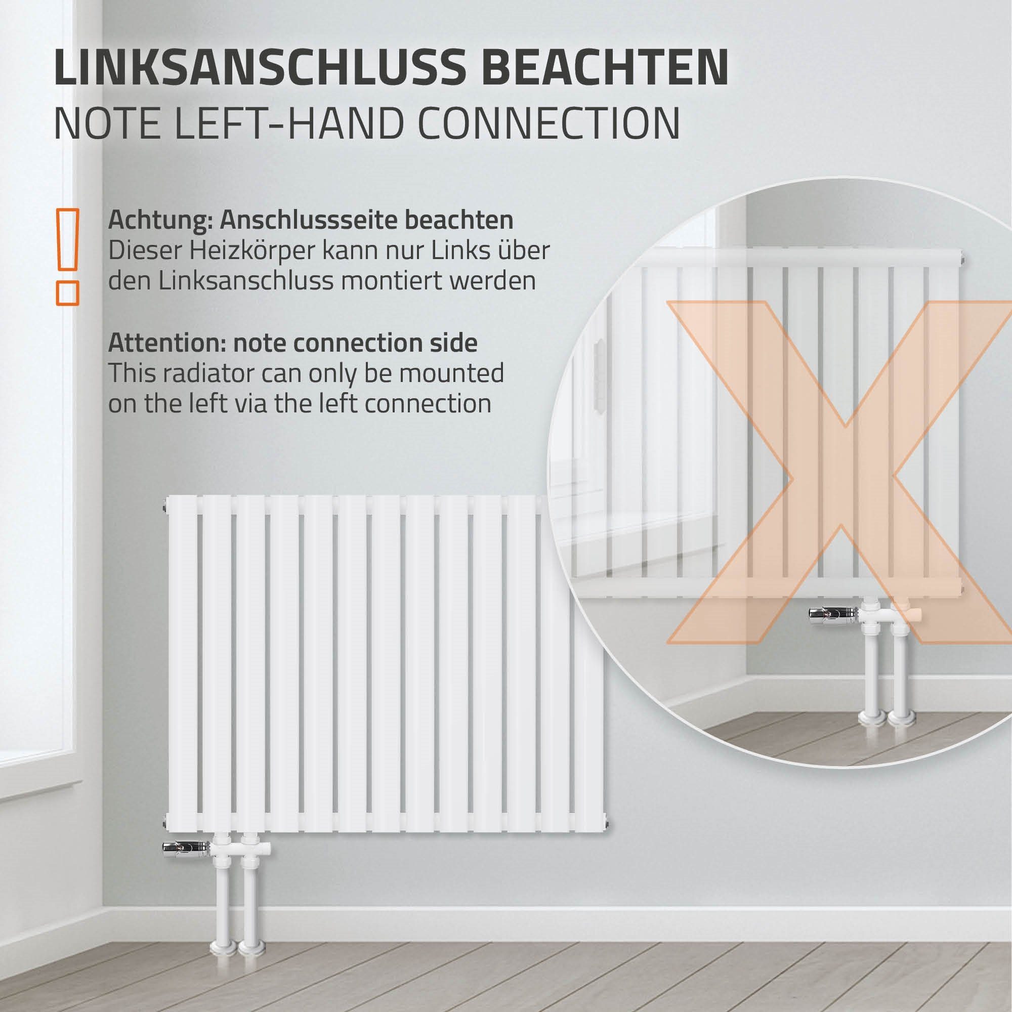 Einlagig Ovale Wandanschlussgarnitur 600x780mm Designheizkörper, Thermostat Röhren Paneelheizkörper ML-DESIGN Heizkörper Weiß