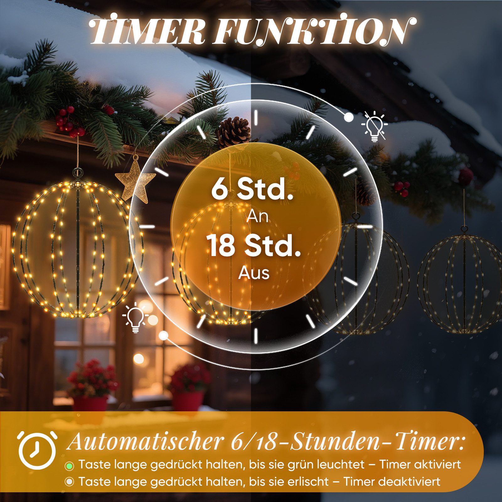 Salcar LED Kugelleuchte LED Weihnachtsdeko Lichterkette Außen 30cm 120 LED Kugel Lichter, Solar, LED fest integriert, Solarleuchte Weihnachtsbeleuchtung mit Timer, Speicherfunktion, 8 Modi