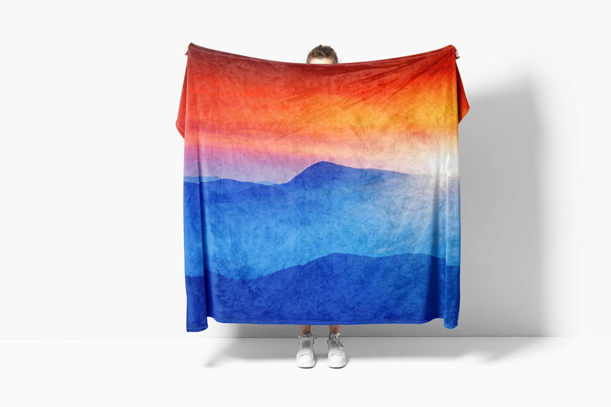 (1-St), Fotomotiv Handtücher Sonnenuntergang Sinus Saunatuch Art mit Berge Schön, Handtuch Baumwolle-Polyester-Mix Handtuch Kuscheldecke Strandhandtuch