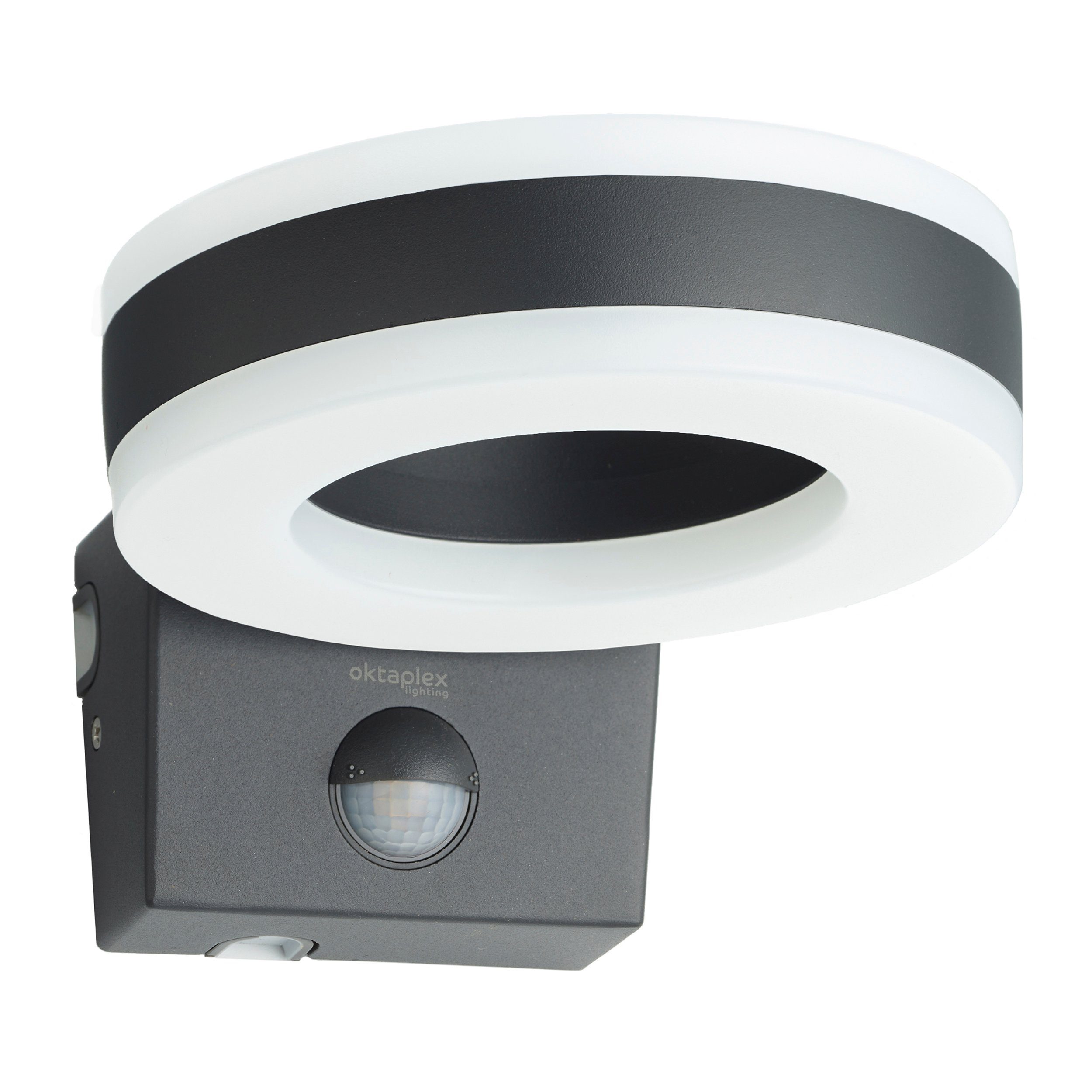 Oktaplex lighting LED Außen-Wandleuchte Porto IP65, Bewegungsmelder, LED fest integriert, Warmweiß, Außenbeleuchtung 15 Watt 1420 Lumen anthrazit