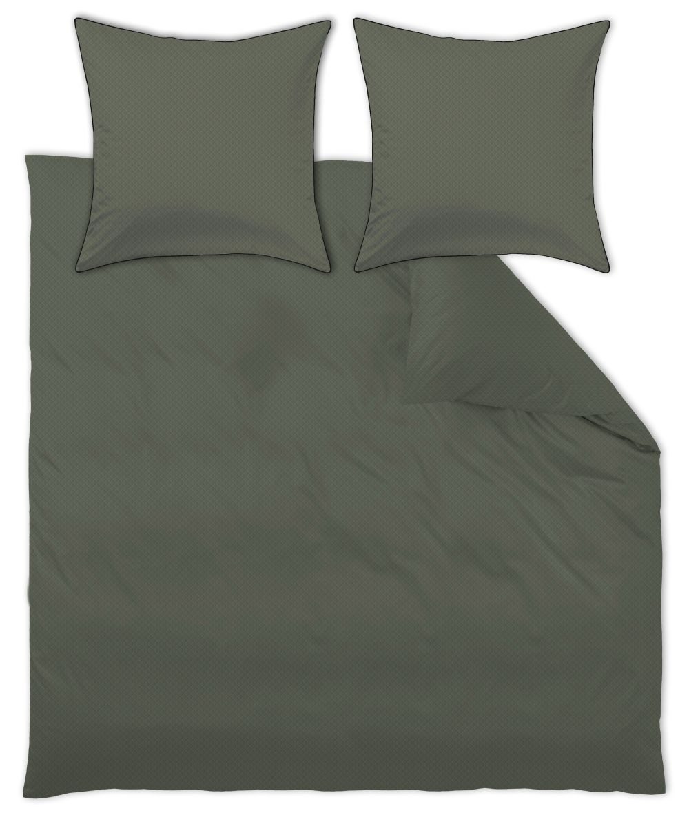 Curt Bauer Bettwäsche Mako-Brokat-Damast Arezzo olive 135 cm x 200 cm, Bettbezug Kopfkissenbezug Set kuschelig weich hochwertig
