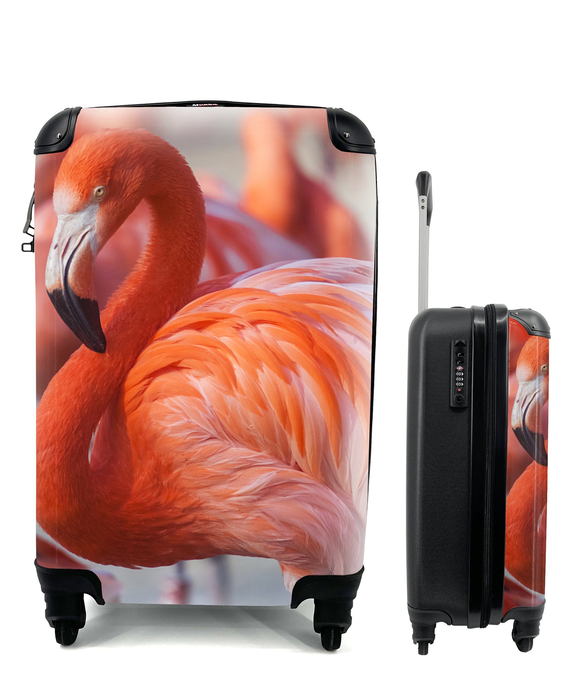 MuchoWow Handgepäckkoffer Flamingo - Vogel - Tiere - Rosa, 4 Rollen, Reisetasche mit rollen, Handgepäck für Ferien, Trolley, Reisekoffer