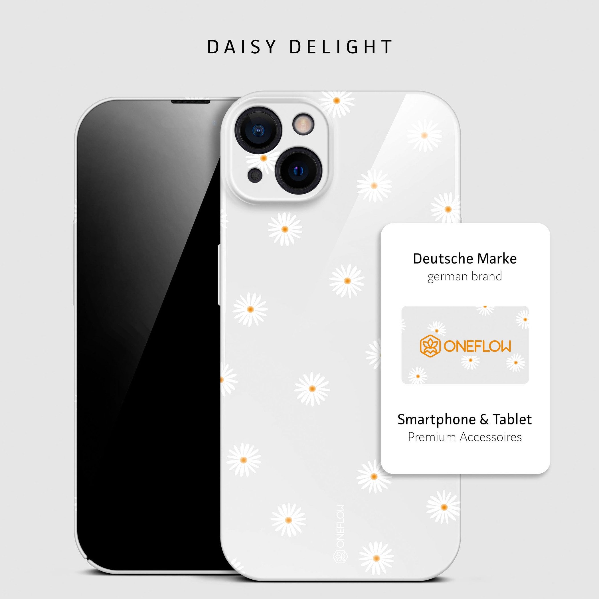 ONEFLOW Handyhülle für iPhone 15 Splash Cover Gänseblümchen Grau 6,1 Zoll, Hülle mit Design Muster Designer Case Kameraschutz Handy Schutzhülle – Bild 5 von 5