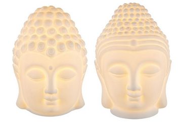 GILDE Dekoobjekt, 2er Set innenbeleuchtete BuddhaKoepfe Feng Shui Dekoration Far