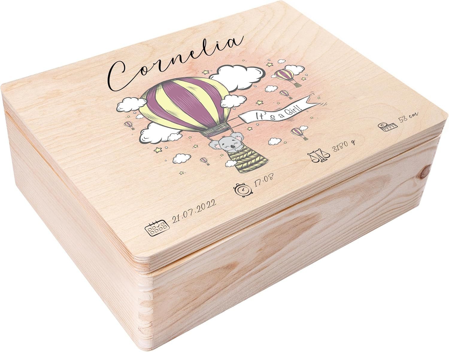 Creative Deco Holzkiste Erinnerungsbox Baby, Geschenk zur Geburt, Natur 40 x 30 x 14 cm