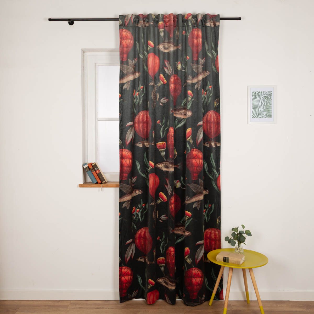 SCHÖNER LEBEN. Vorhang Vorhangstoff Meterware Samtvorhang Fische Blumen Ballon m. 130cm, Smokband, Lichtschutz