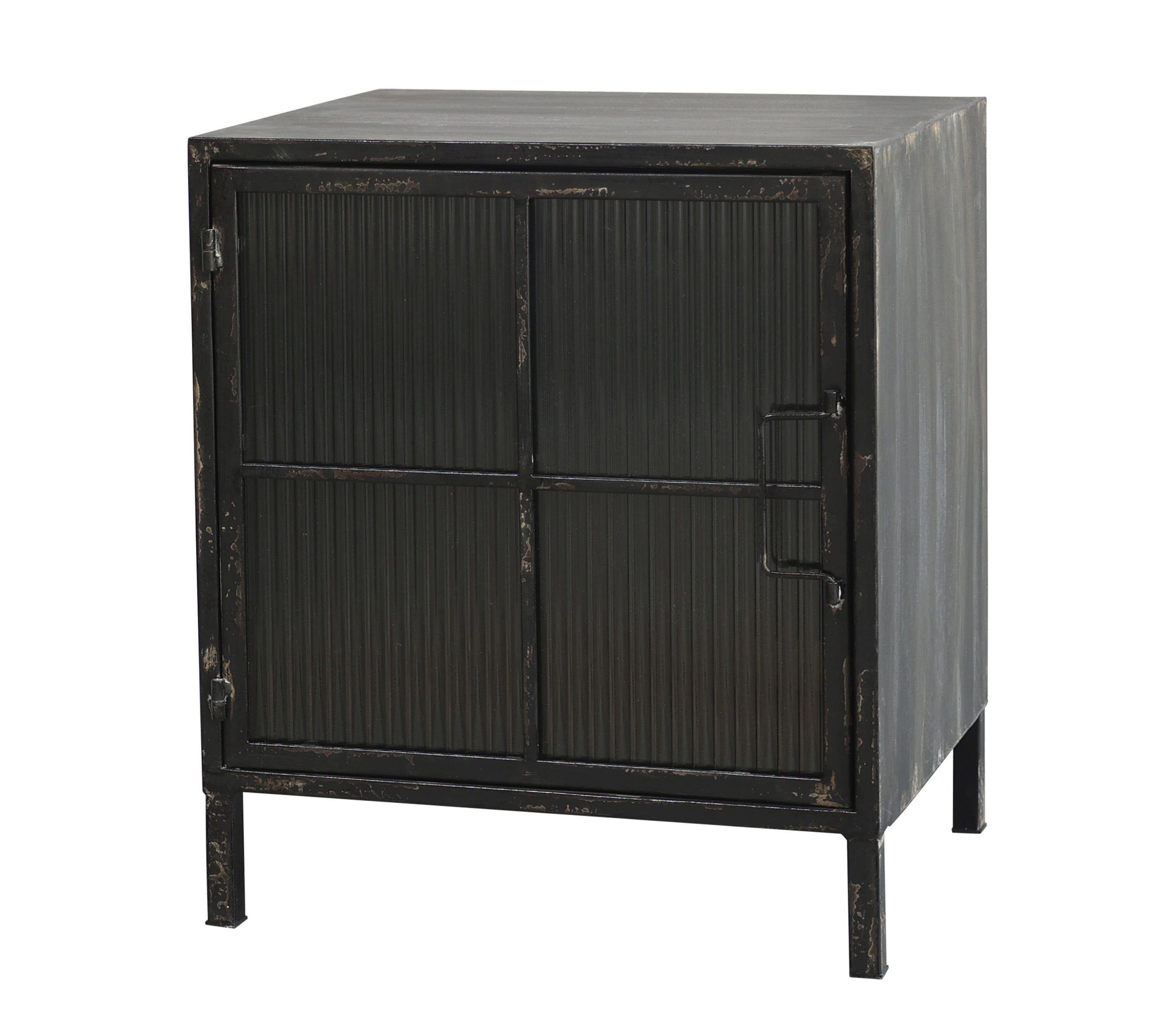 Chic Antique Kommode Schrank geriffelte Glastür Schränkchen Glas Metall Schwarz Chic