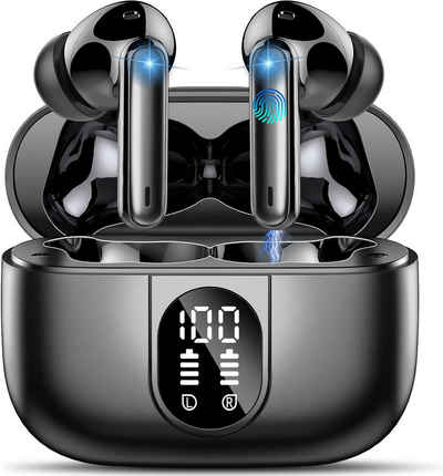 Csasan Kabellos Bluetooth 5.3, mit 4 Mic, 2024 Neue ENC Noise Cancelling In-Ear-Kopfhörer (Geräuschunterdrückung und Echtzeit-LED-Anzeige für optimales Hörerlebnis., 40 Std Immersiver Deep Bass, IP7 Wasserdicht Ohrhörer LED-Anzeige)
