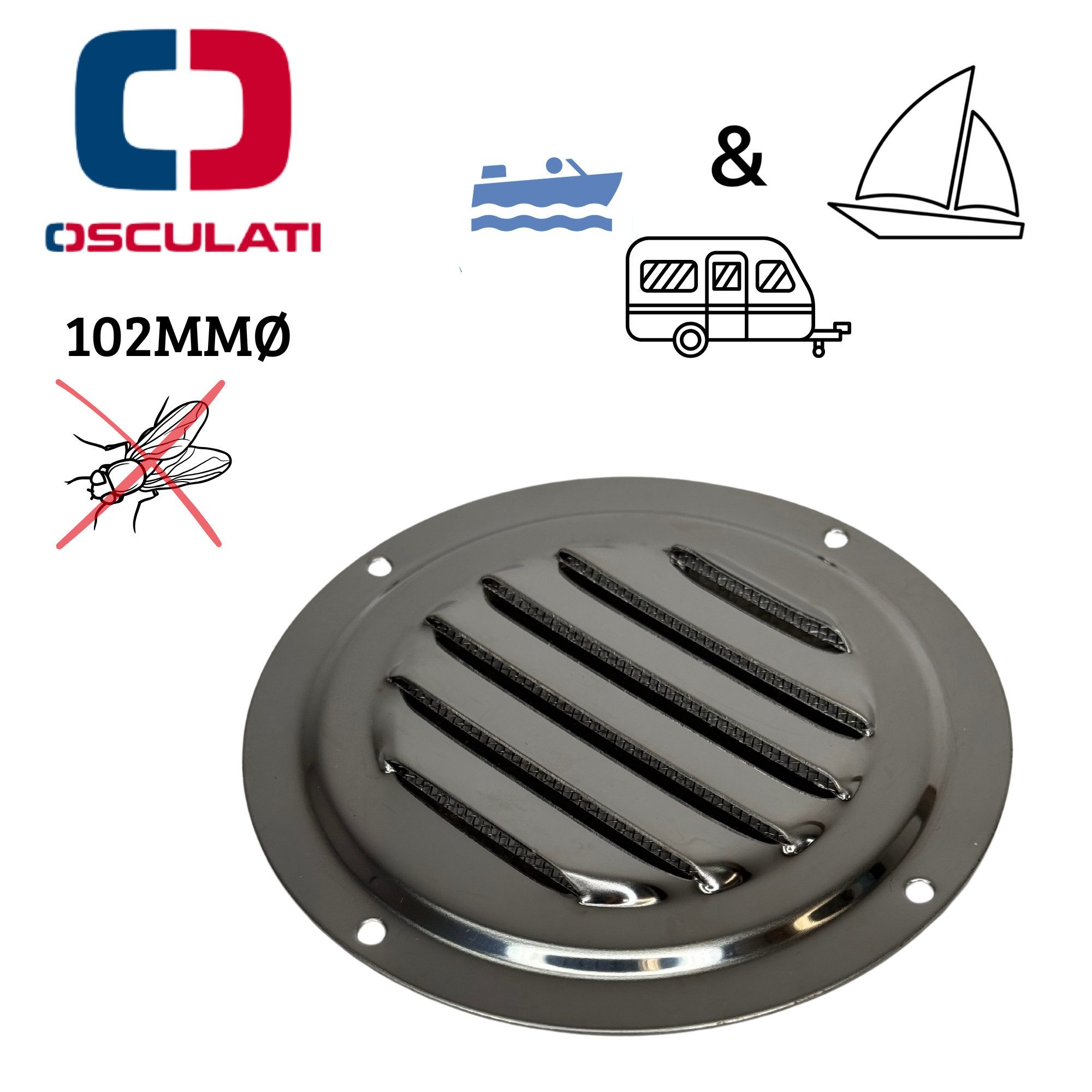 Osculati Motorboot Osculati Lüftungsgitter Rund +Fliegengitter Ø102mm Boot Caravan