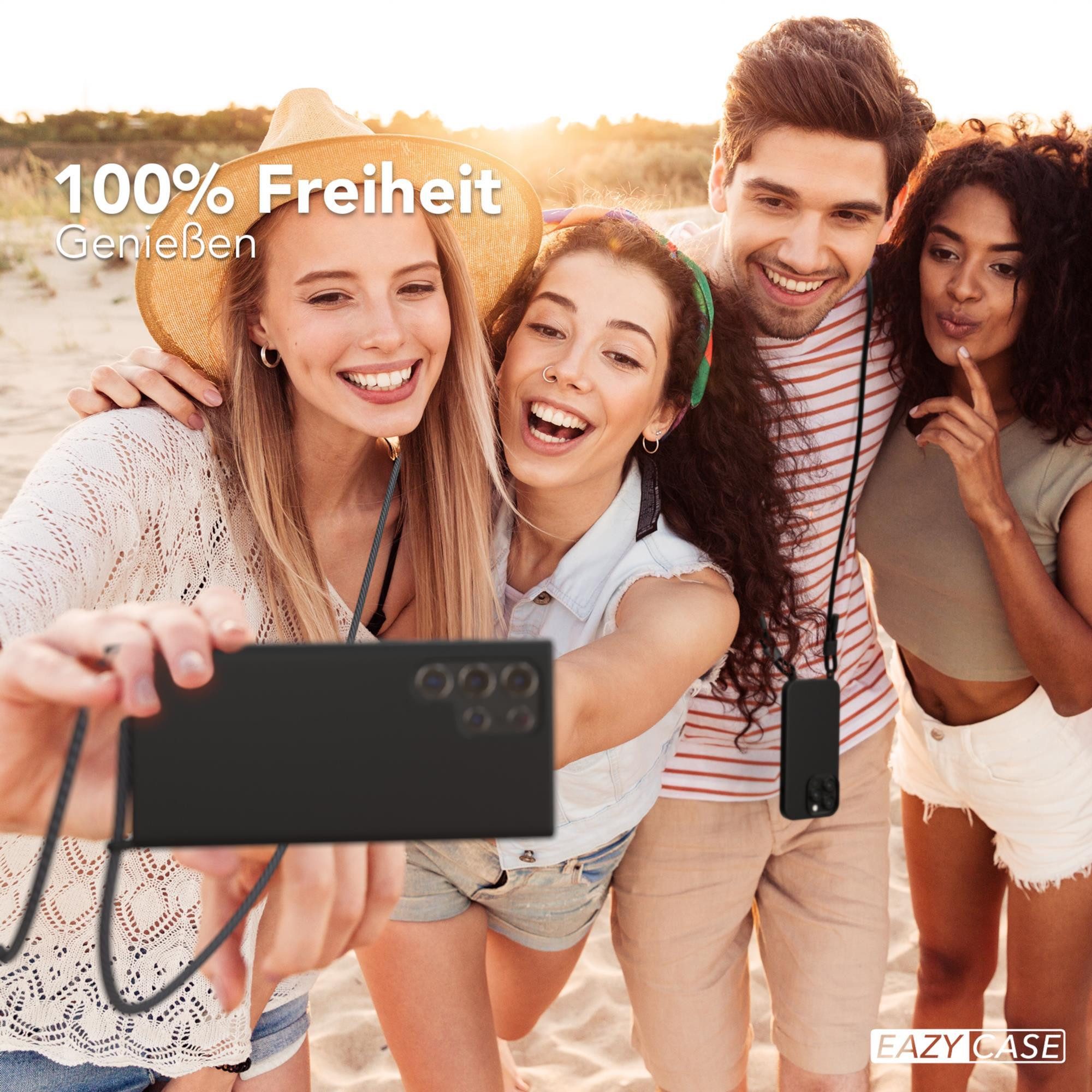 EAZY CASE Handykette Runde Silikon Kette für Samsung Galaxy S22 Ultra 6,8 Zoll, Smartphonekette Cross Bag Silikonhülle Umhängetasche Anthrazit Schwarz