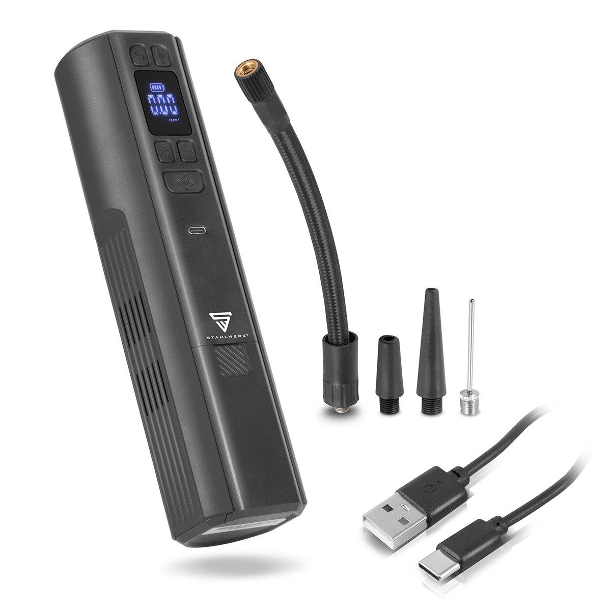 STAHLWERK Kompressor Akku-Kompressor HF-800 ST Mini-Reifenkompressor 4,2 bar mit LED-Licht, Packung, 1-tlg., Set