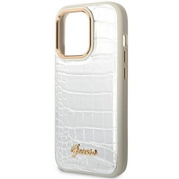 Guess Handyhülle Guess Apple iPhone 14 Pro Hardcase Schutzhülle Croco Collection Silber