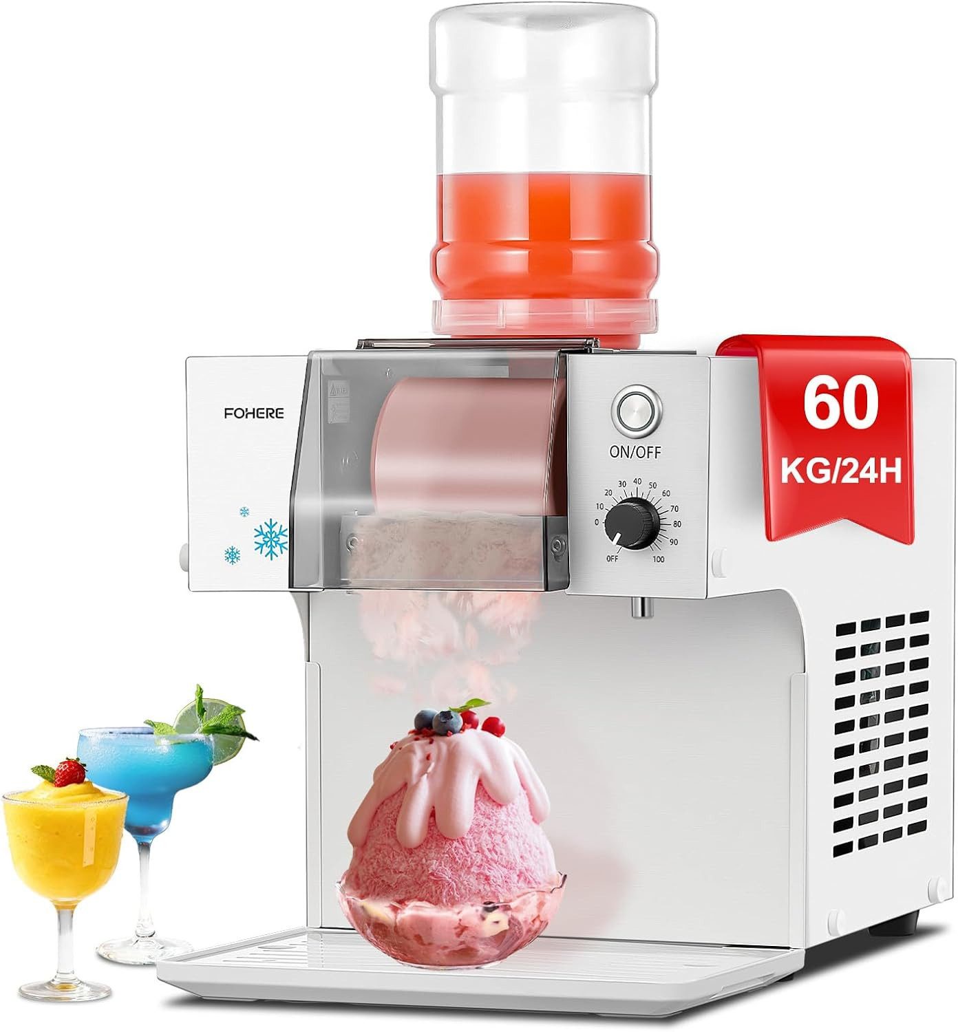FOHERE Eismaschine Schneeflocken-Eismaschine, Rasiereismaschine, 40kg/24h, 1,8 l, geeignet für Restaurants, Supermärkte, Snackbars, Cafés