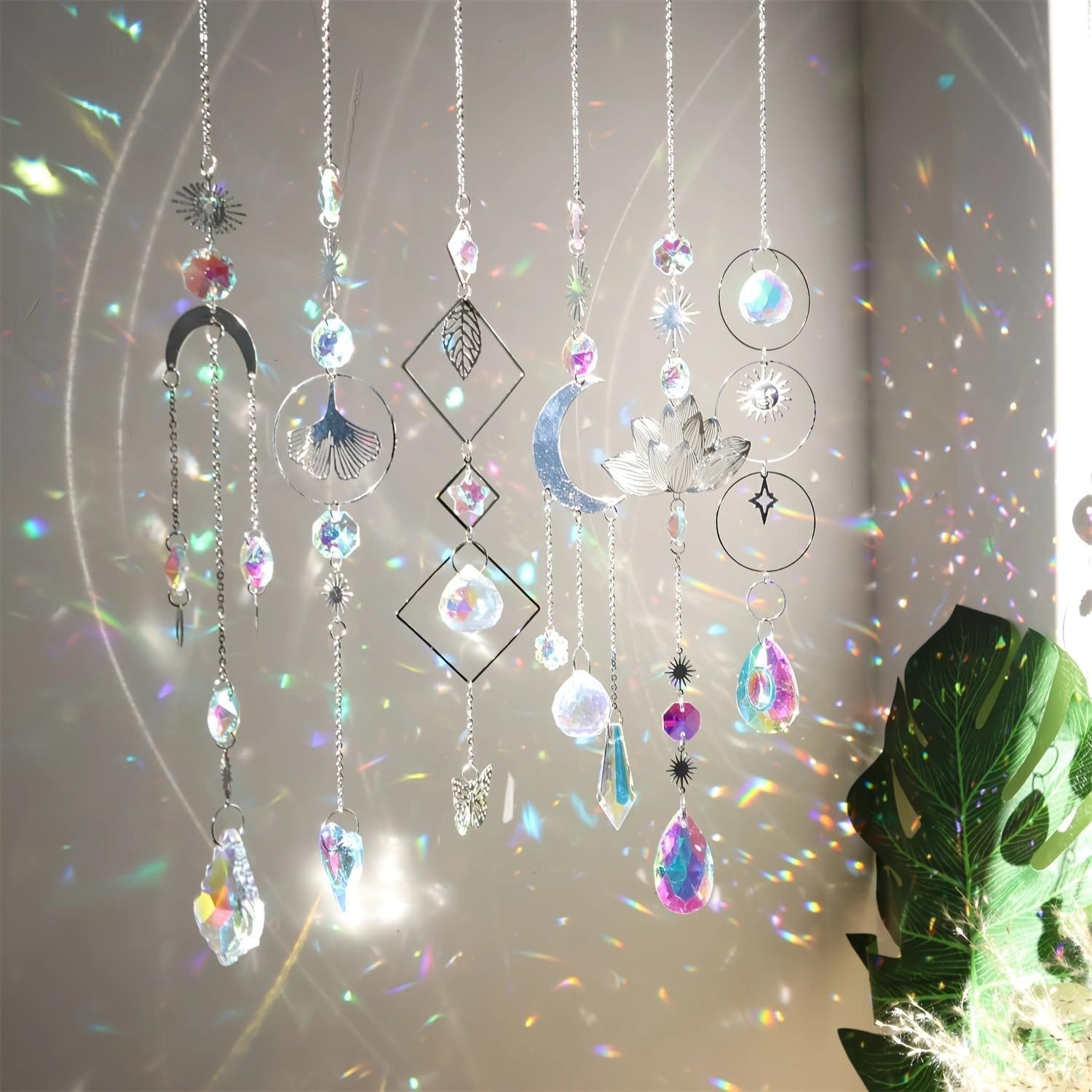 Agger Windspiel 6er Set Kristall Sonnenfänger mit Regenbogen-Effekt für Fenster