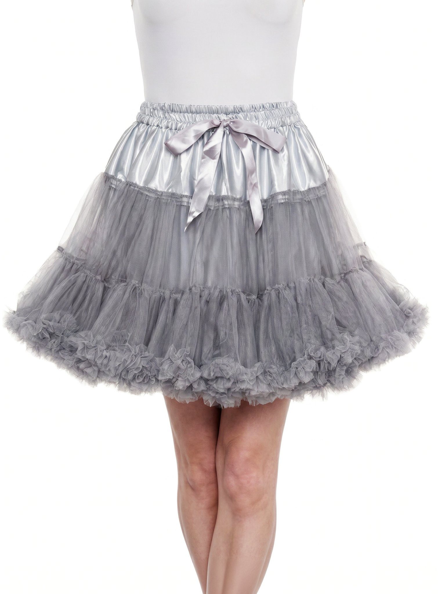 Metamorph Kostüm Rüschen Tutu grau, Hochwertiger Petticoat mit Schleife und Rüschensaum