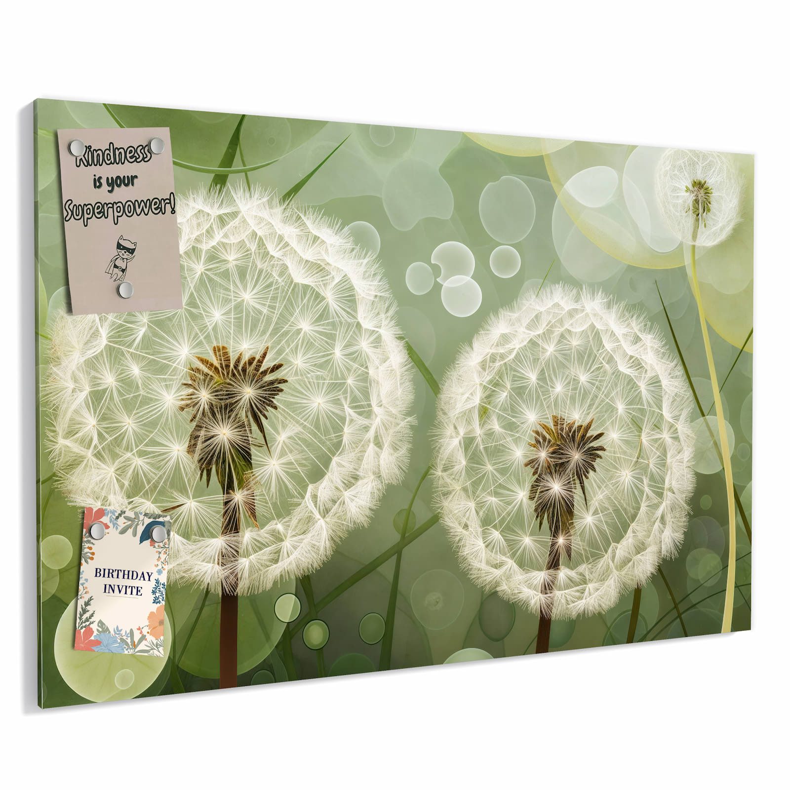 Primedeco Memoboard Metall Löwenzahnzarte Blüten – beschreibbar & magnetisch, (Inklusive Stift, Magnete und Montagematerial, 1-tlg., 9 verschiedene Größen), Magnetisch und Beschreibbar
