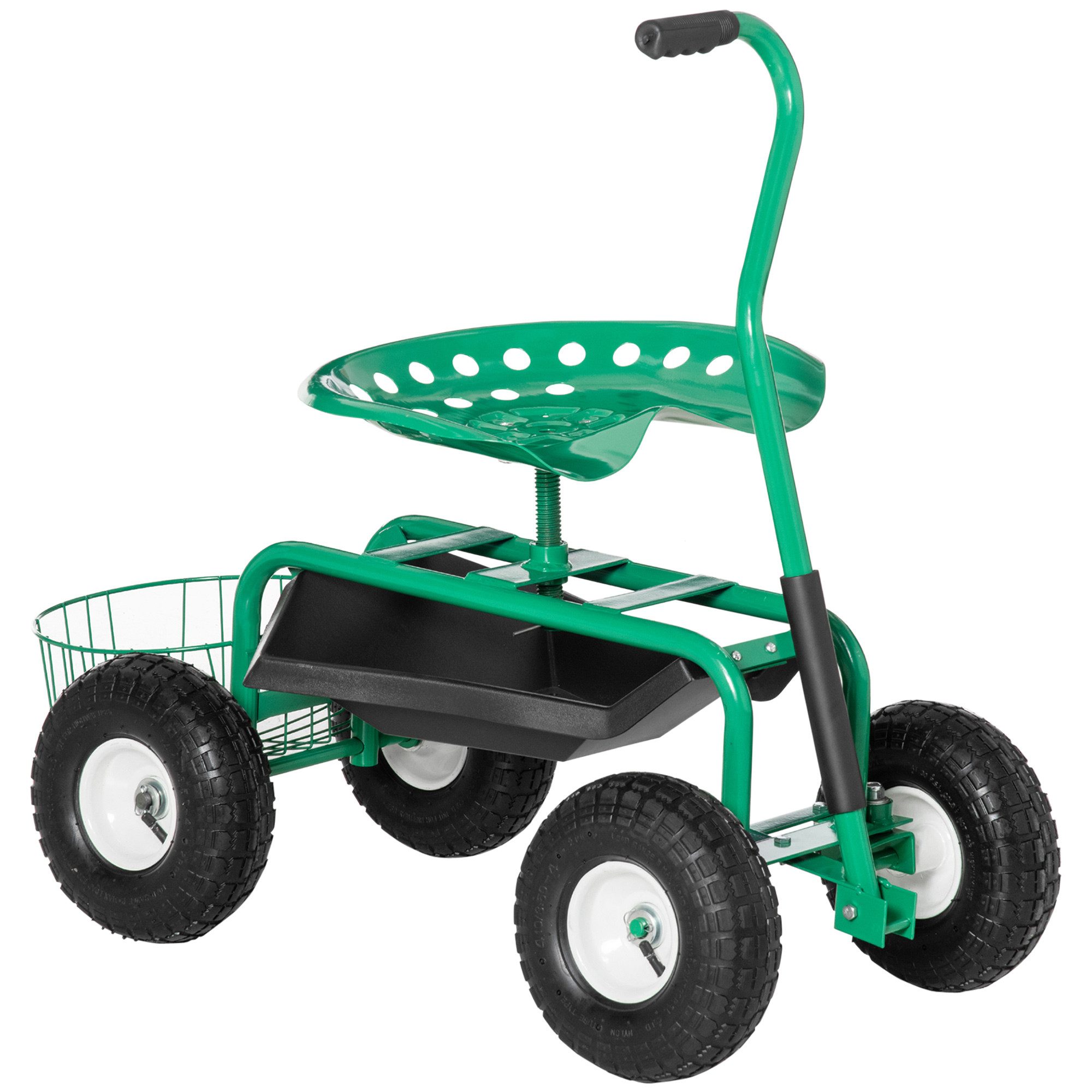 Outsunny Werkzeugwagen Rollsitz 360 ° drehbar höhenverstellbar Gartensitz mit Ablagefläche, mit Stauraumfach, max. Traglast:150 kg, 0-tlg. Werkzeugset, (Werksta – Bild 2 von 5