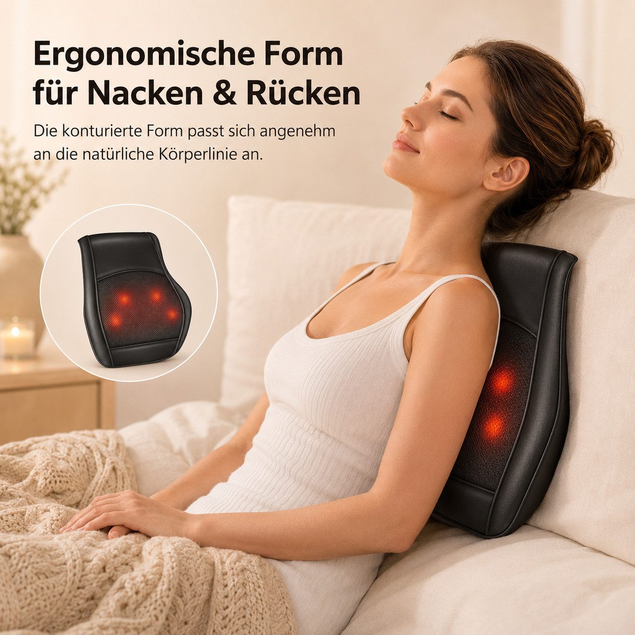 Tekoo Massagekissen Rückenmassagegerät Massagekissen mit Knetmassage & Infrarotwärme, Packung, Ergonomische Form, zuschaltbare Infrarotwärme, bidirektionale Rotation