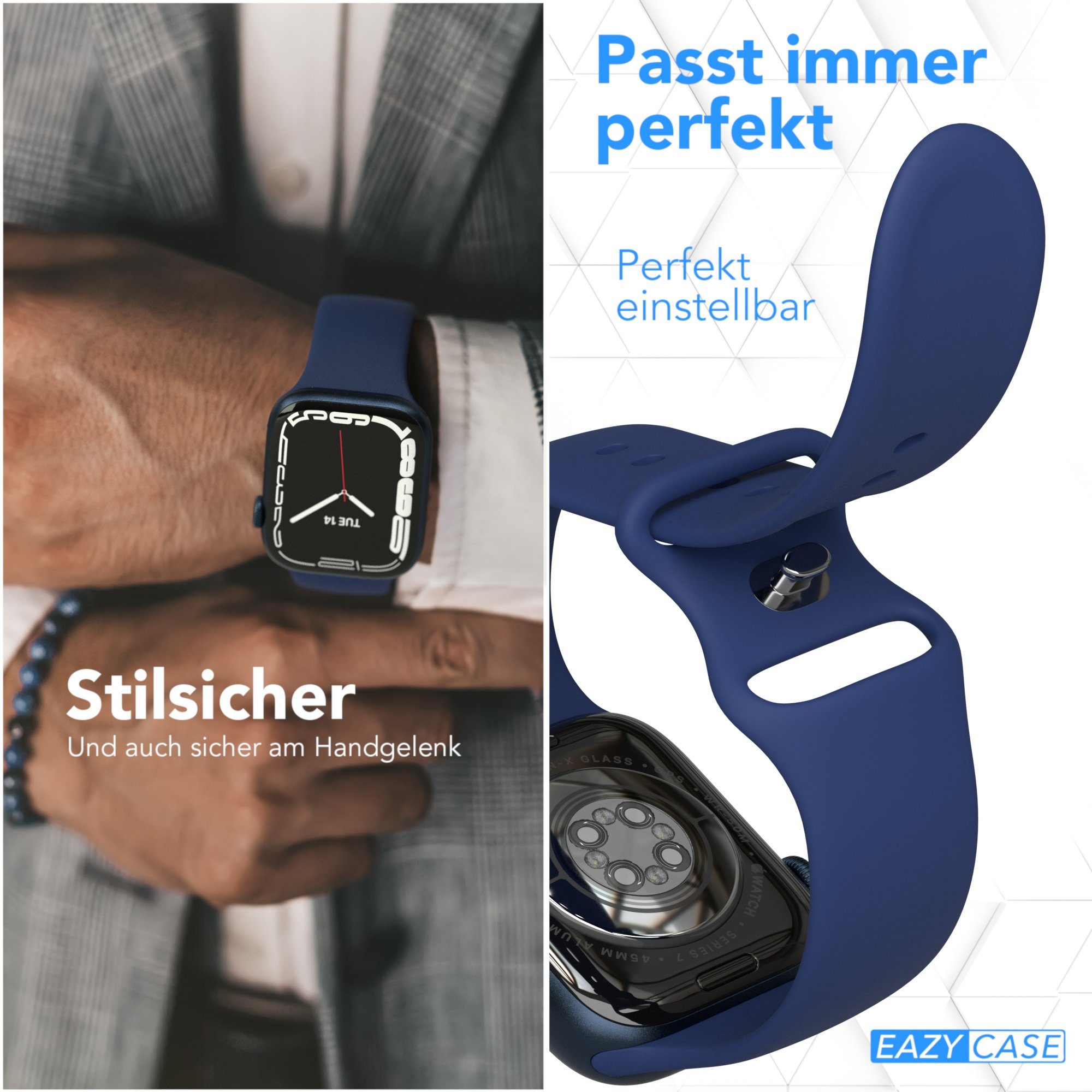EAZY CASE Smartwatch-Armband Silikon Armband iWatch 11 10 9 8 7 6 5 4 3 2 SE Ultra, Apple Watch Uhrenarmband Silikon 44-49 mm Dunkelblau Outdoor