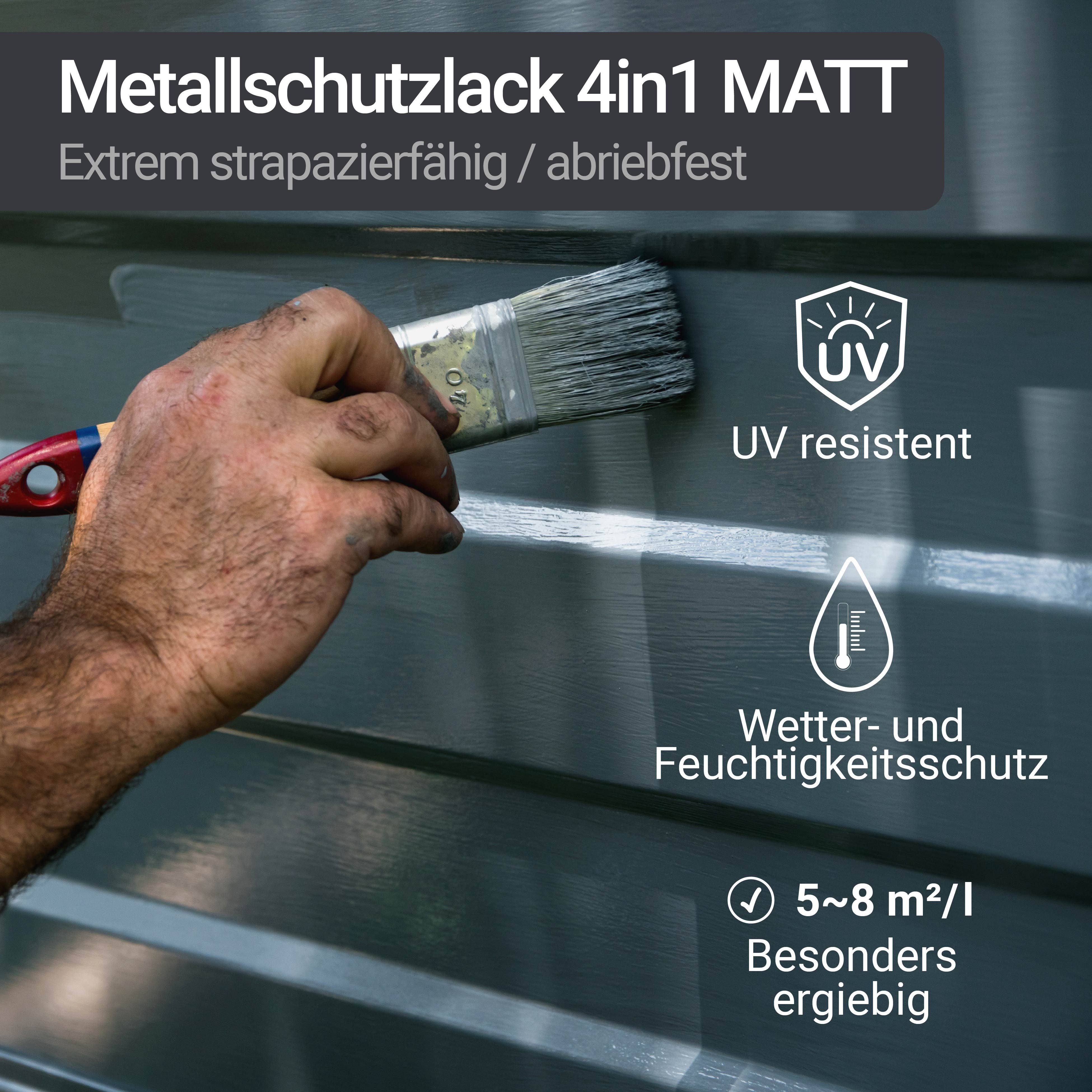 WO-WE Metallschutzlack Metalllack Metallfarbe Metallschutzfarbe MATT W909, 0,75L - 5L, Außenbereich – Bild 4 von 5
