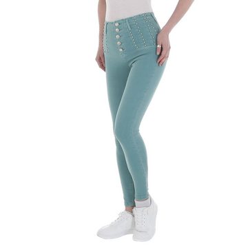 Ital-Design Skinny-fit-Jeans Damen Freizeit Strass Stretch High Waist Jeans in Türkis