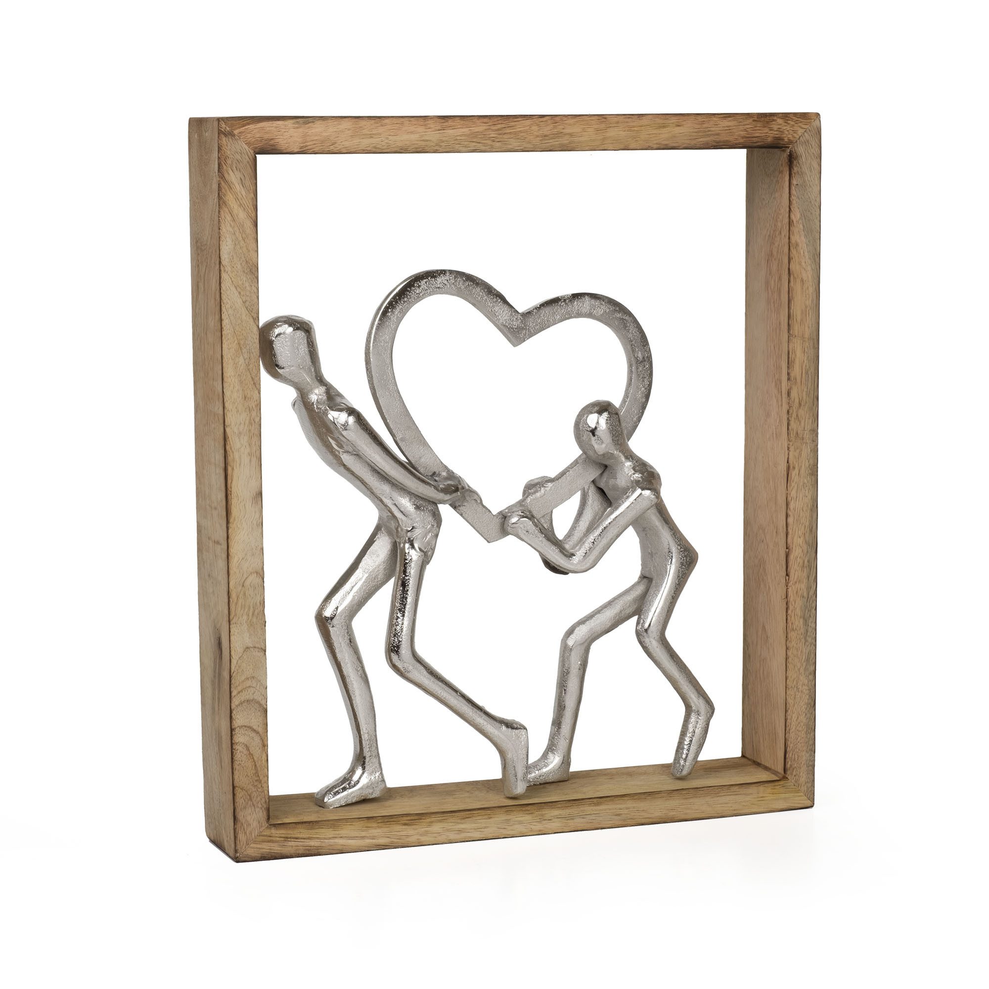 Moritz Skulptur Dekofigur Holding Hearts 34,5 cm aus Mangoholz und Aluminium modern