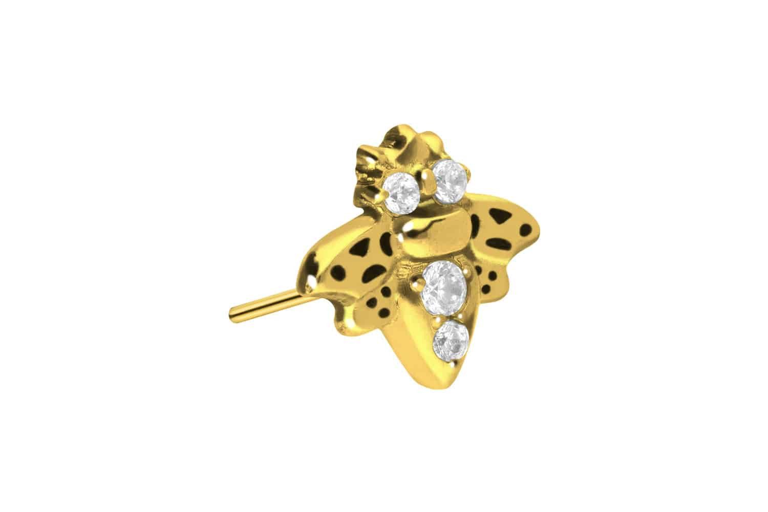 Piercing-Set Titan Aufsatz mit Push Pin BIENE + KRISTALLE