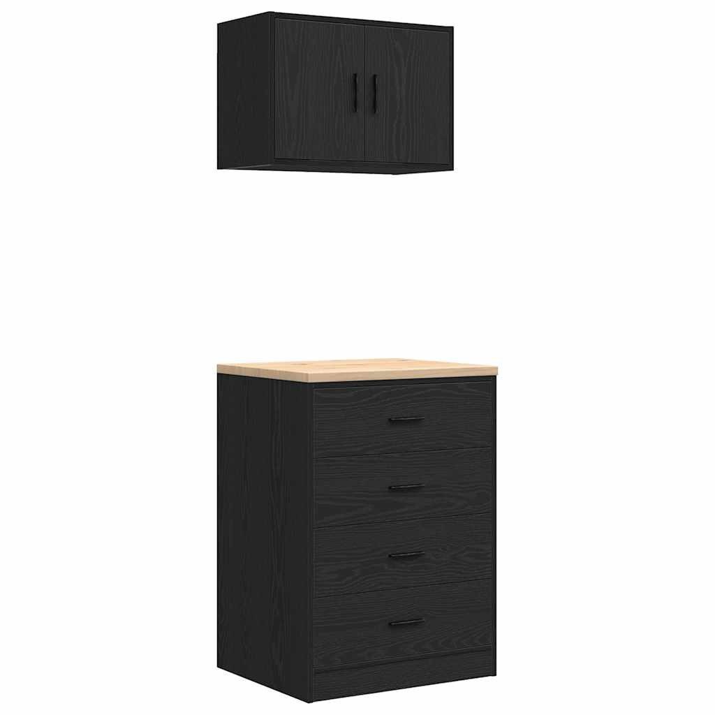 vidaXL Werkzeugschrank Garagenschränke 2 Stk. Schwarz Holzwerkstoff (1-St)
