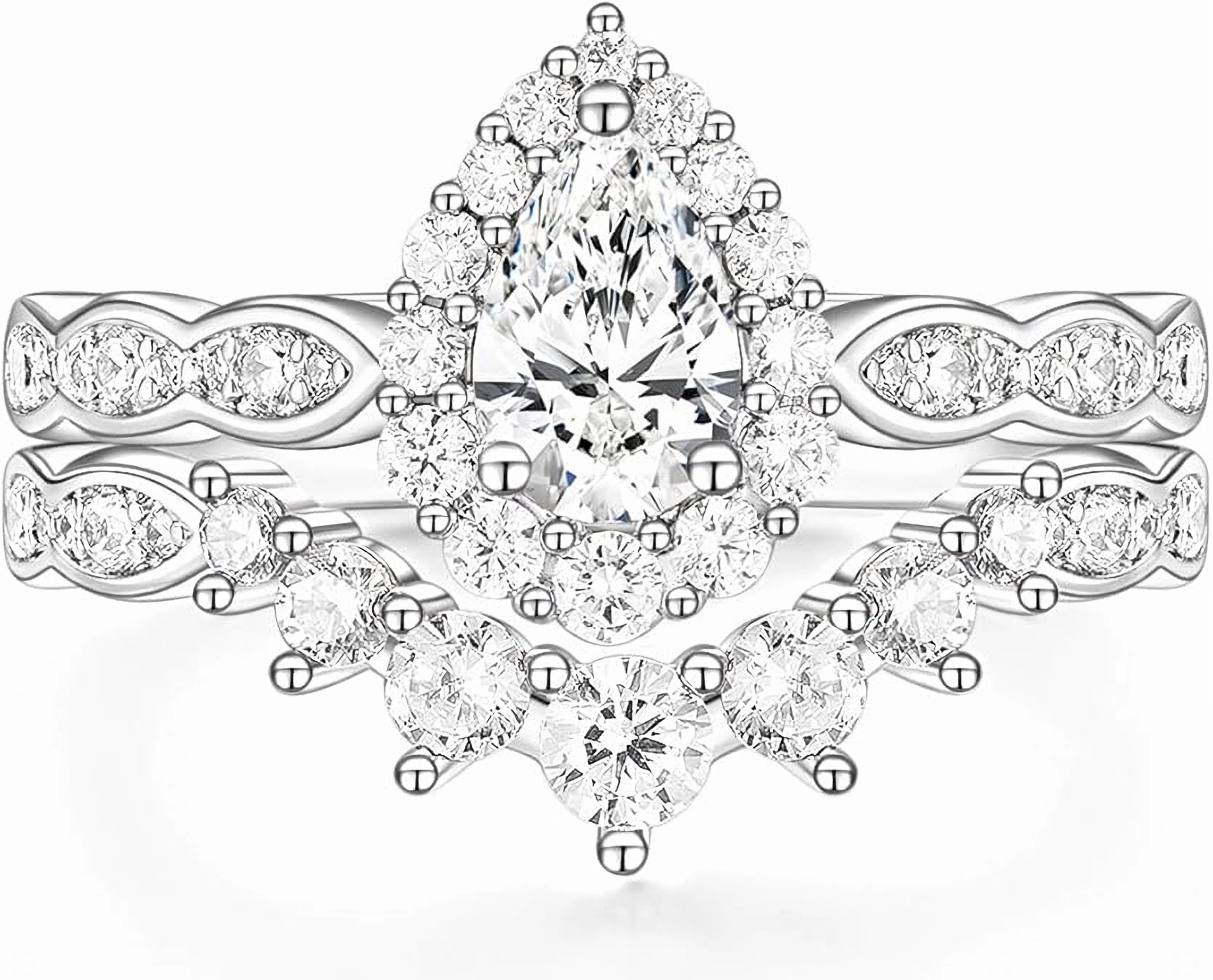 Jumpeak Trauring 14K Weißgold Brautring Set mit 1 Karat Wasserfall Diamant, D vs1 2EX mit IGI Damenringe, Geburtstags- und Jubiläumsgeschenkek