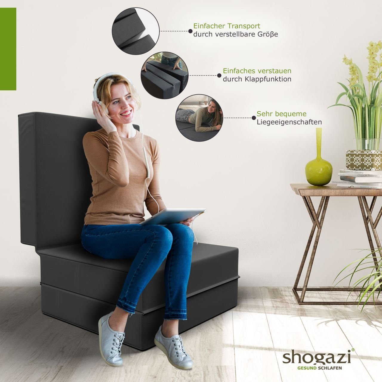 Klappmatratze Luxus Faltmatratze, klappbare Gästematratze, faltbare Matratze, shogazi ®, 12 cm hoch, (1-tlg), MADE IN GERMANY, Direkt vom Hersteller, Testsieger 1,1