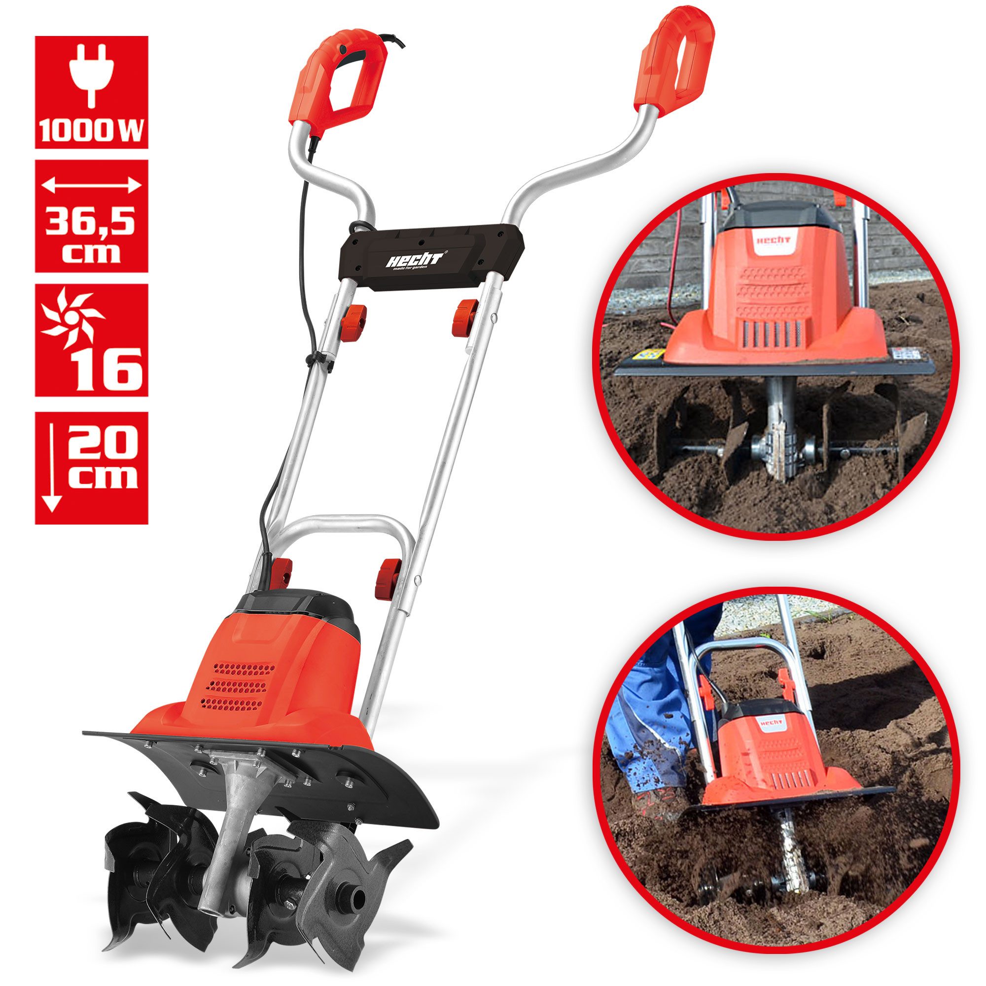 Hecht Elektromotorhacke Gartenfräse 1000 W 16 günstig online kaufen