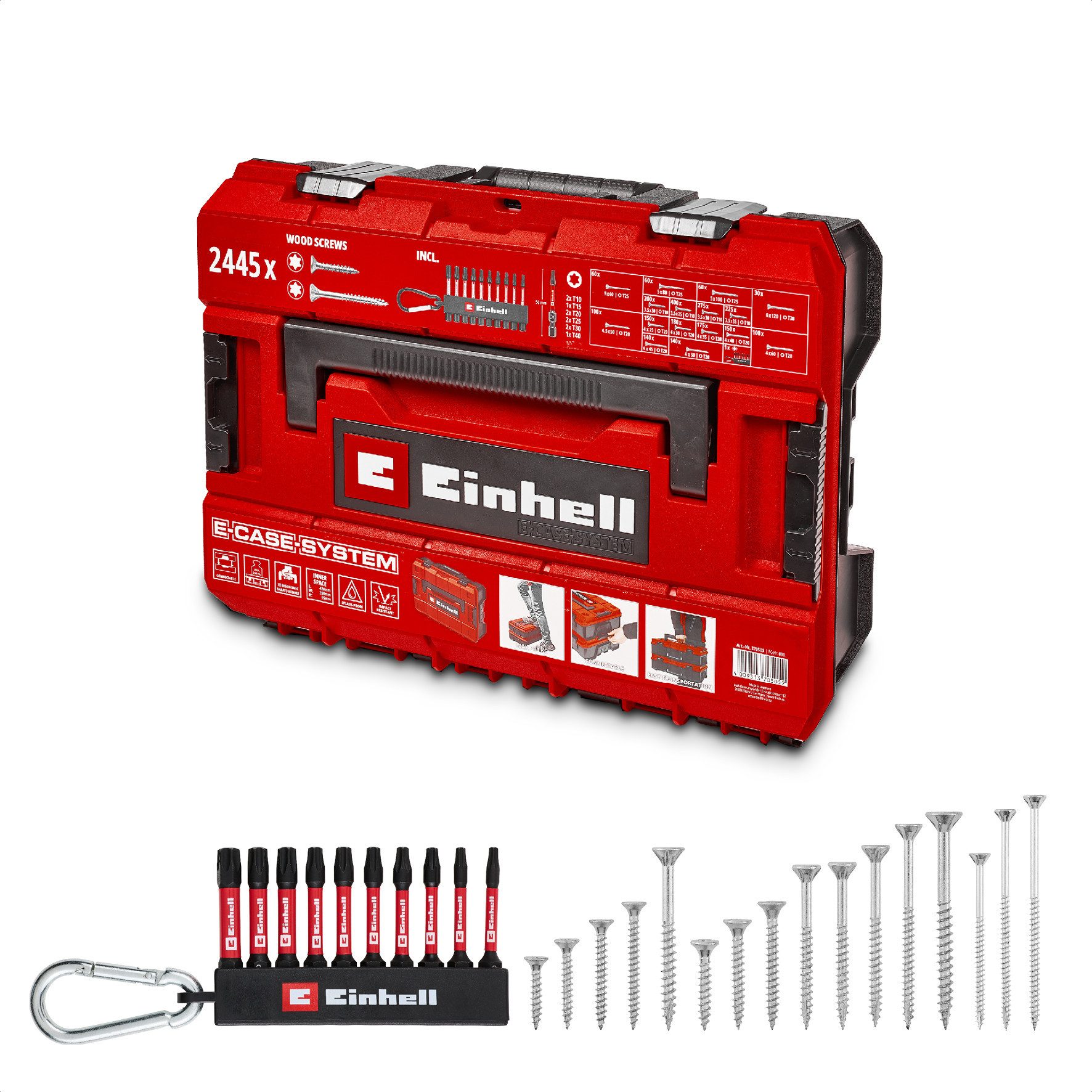 Einhell Bit-Set, 2445-St., E-CASE Schraubenset 2445-tlg. (2.445 Schrauben, 10 Torsion-Bits, T-Ant